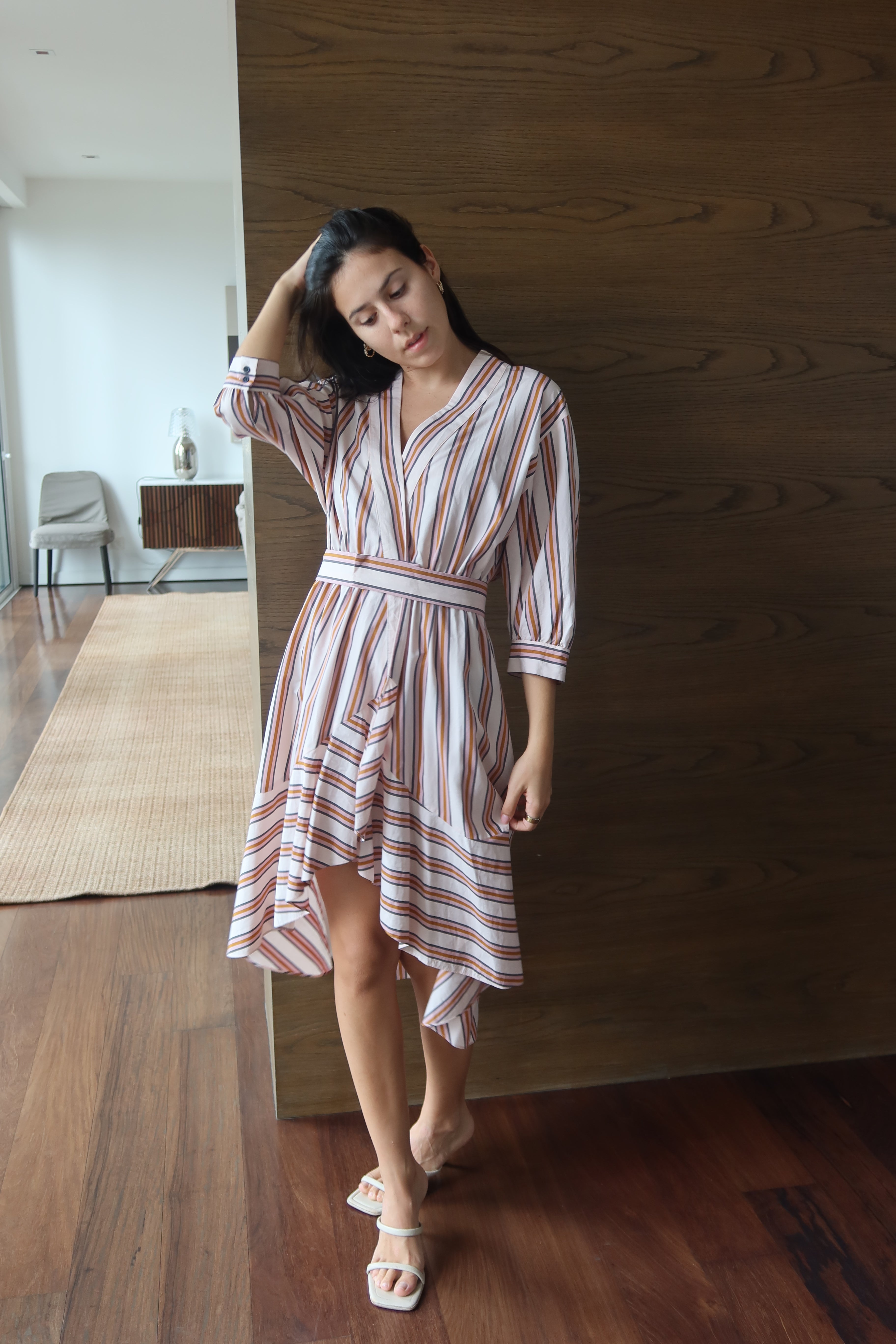 Ba&sh Striped Asymmetrical Wrap Dress