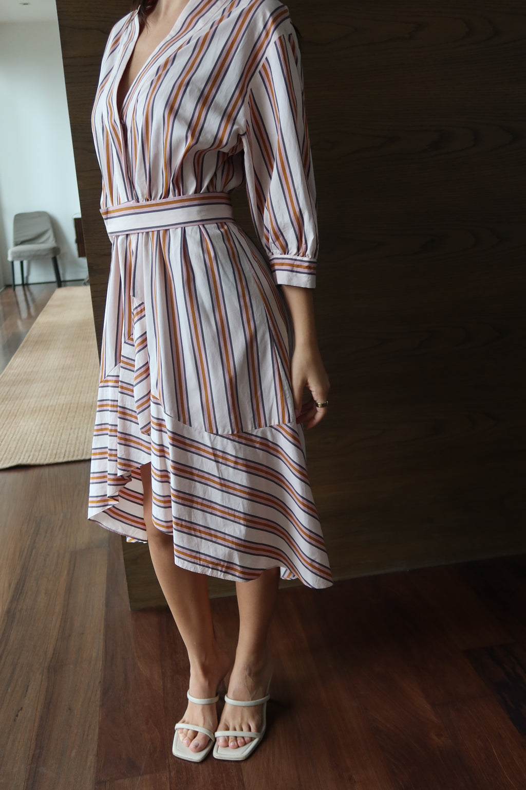 Ba&sh Striped Asymmetrical Wrap Dress
