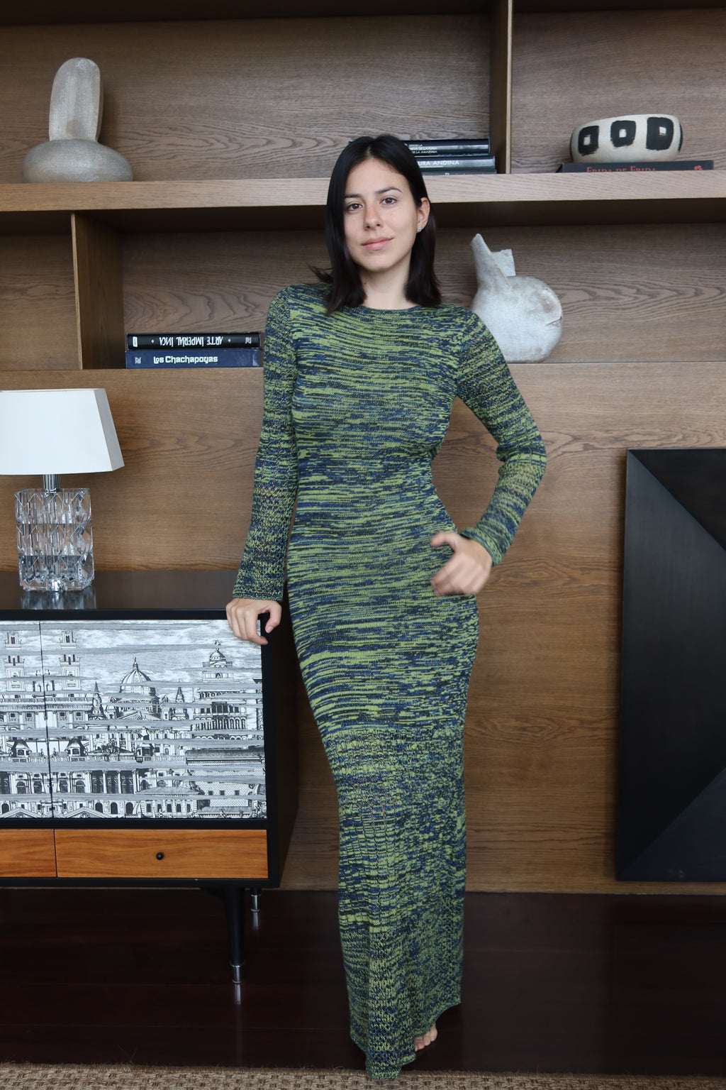 Escvdo Green & Navy Marled Knit Maxi Dress