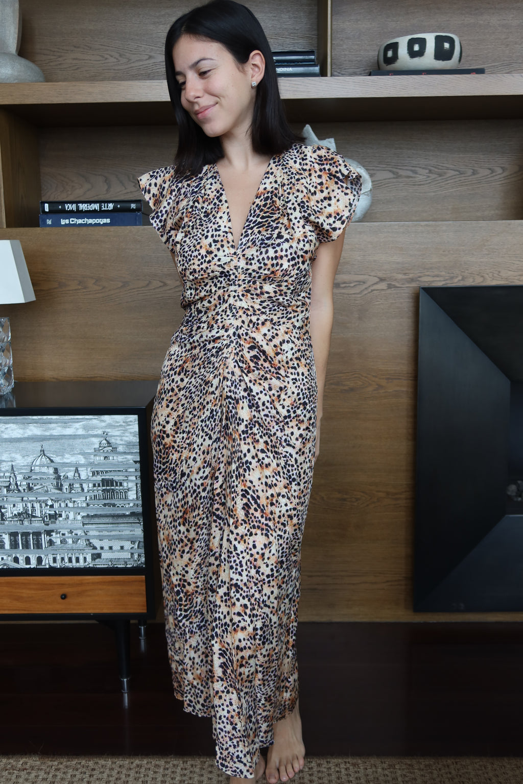 Isabel Marant Leopard Print Ruched Maxi Dress