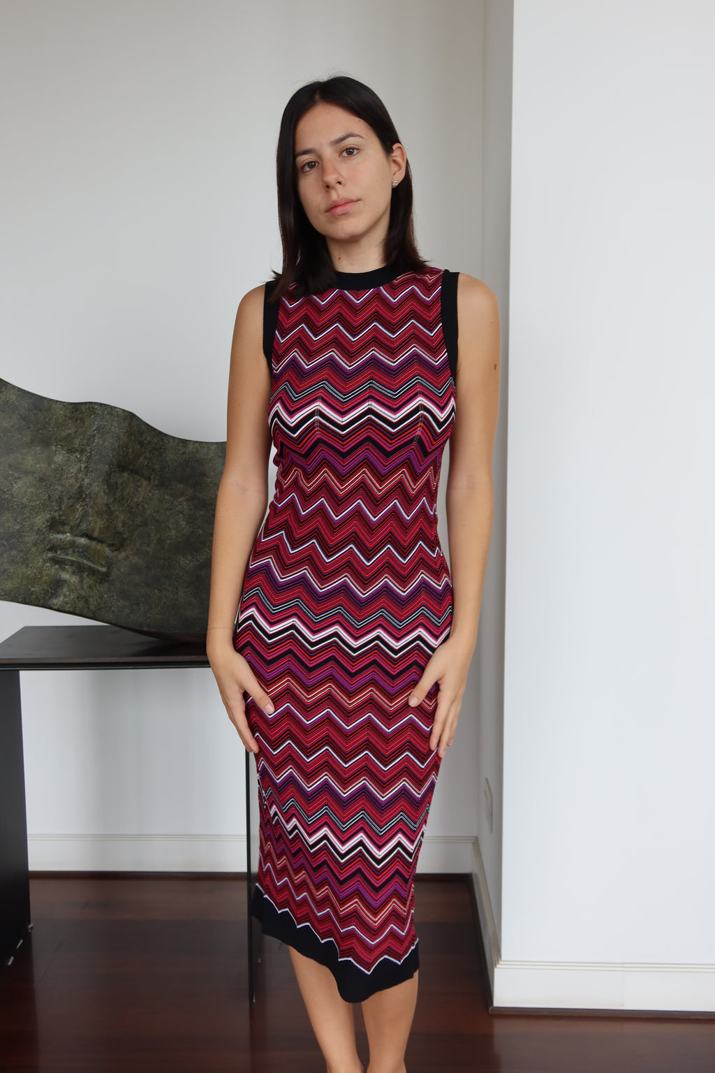 Missoni Red Chevron Knit Midi Dress