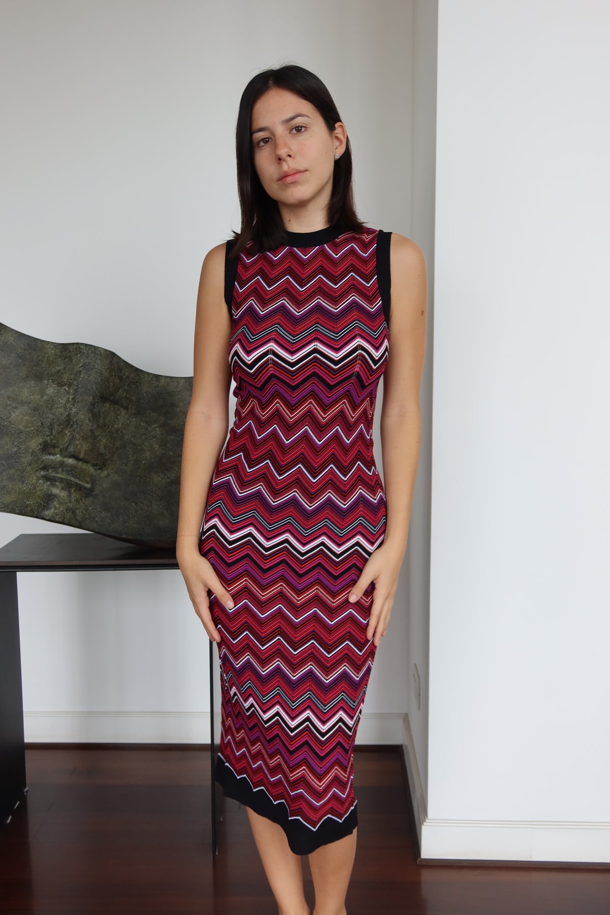 Missoni Red Chevron Knit Midi Dress