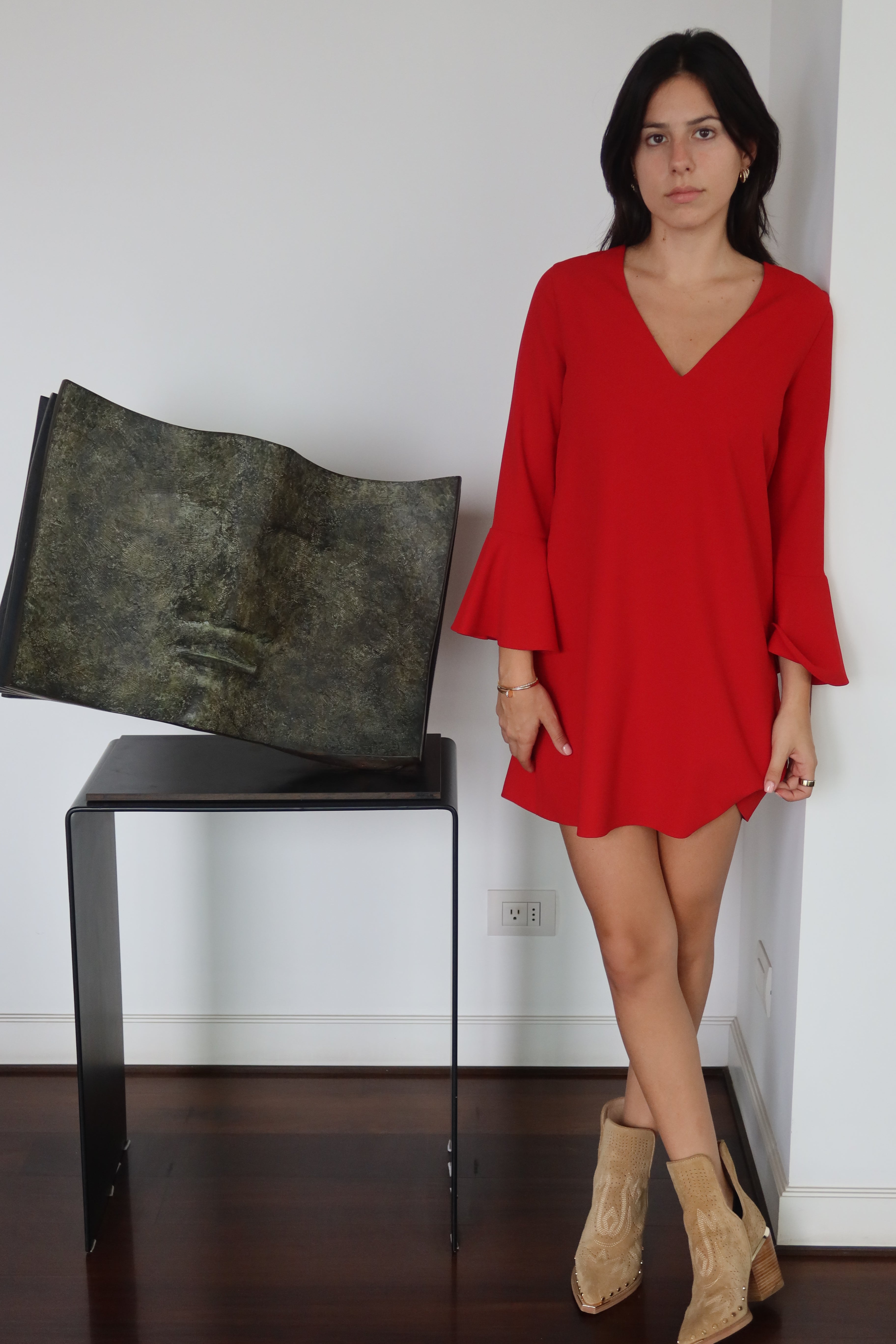 Alice + Olivia Red Mini Dress with Flared Sleeves
