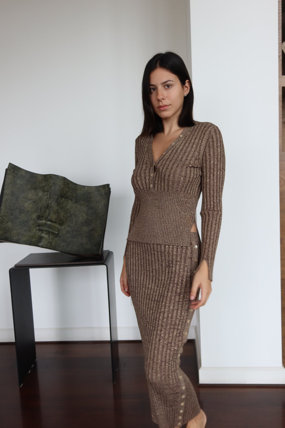 Jonathan Simkhai Brown Ribbed Knit Set