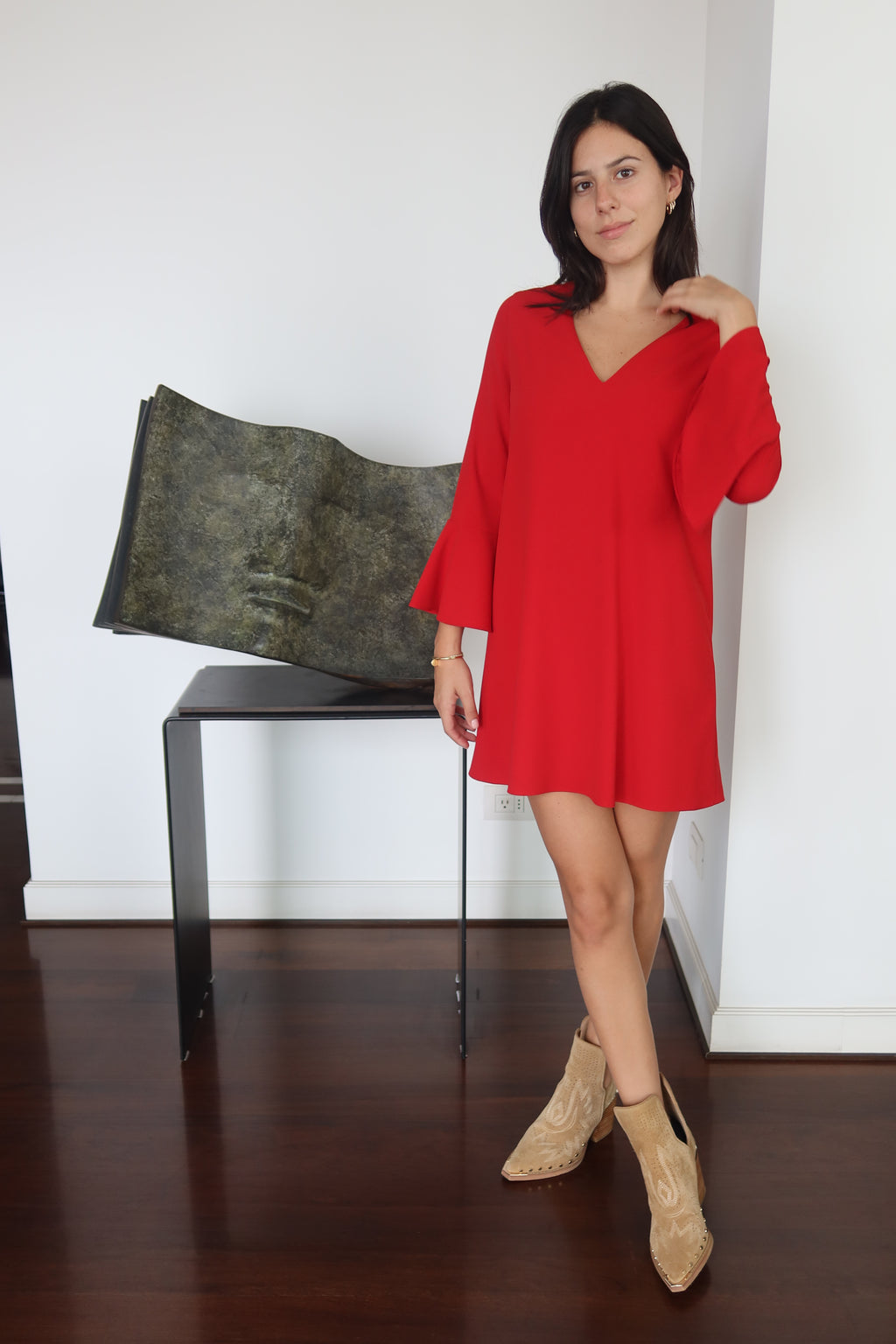 Alice + Olivia Red Mini Dress with Flared Sleeves