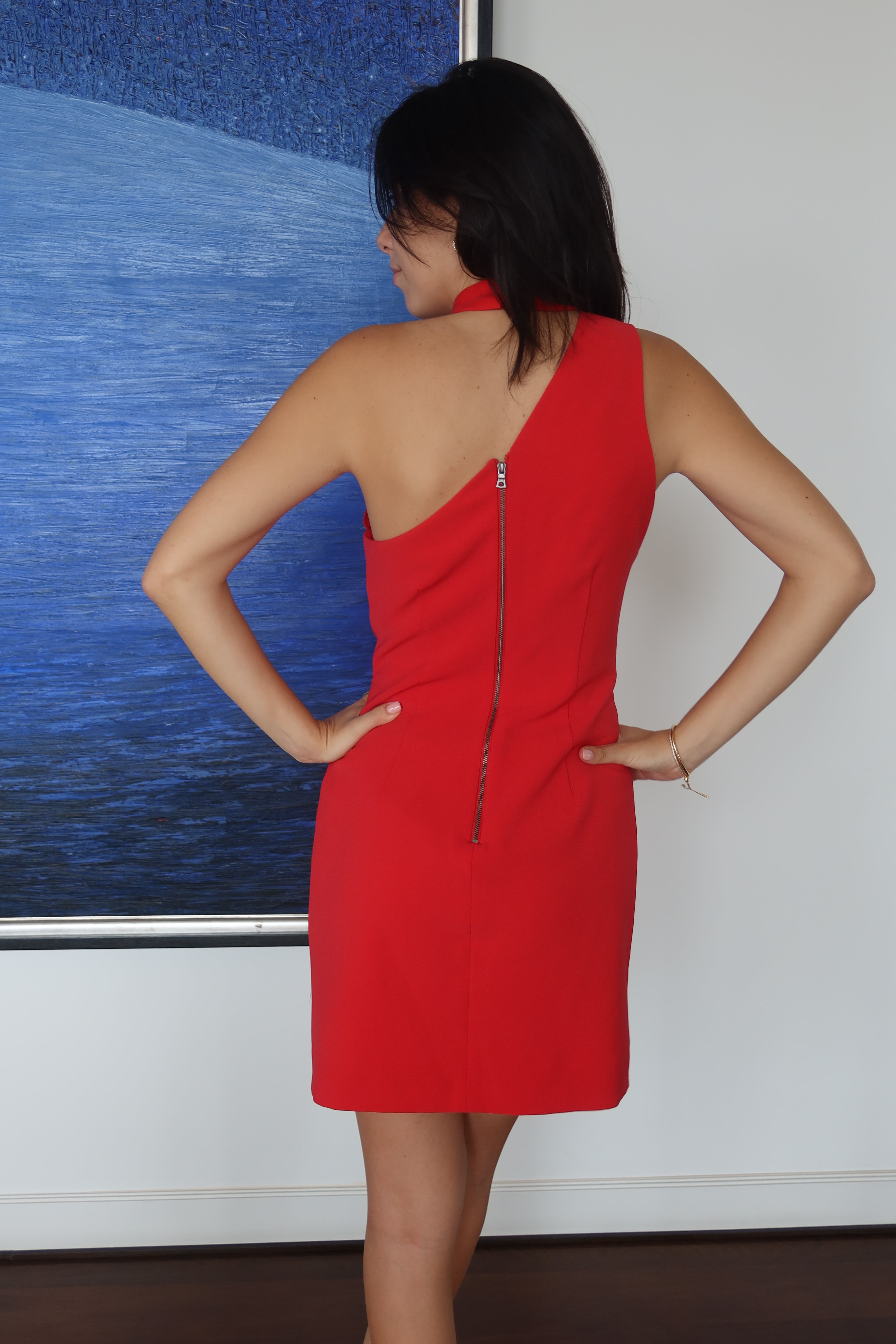 Alice + Olivia Red One-Shoulder Mini Dress