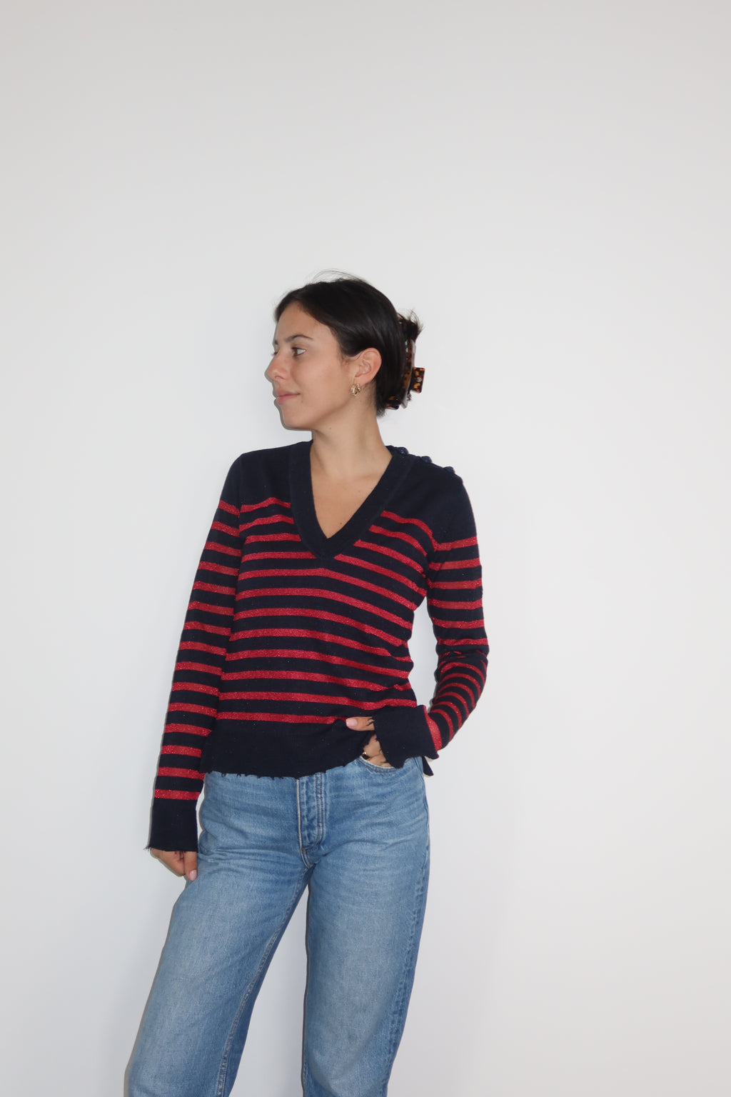 Zadig & Voltaire Striped V-Neck Knit Sweater