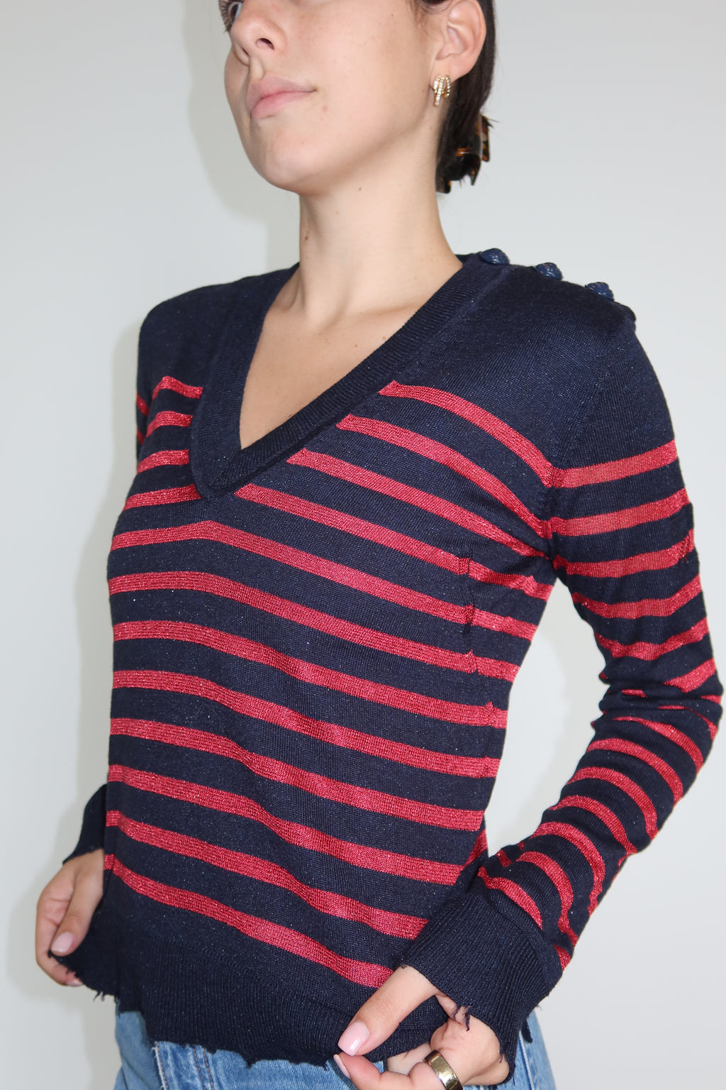 Zadig & Voltaire Striped V-Neck Knit Sweater
