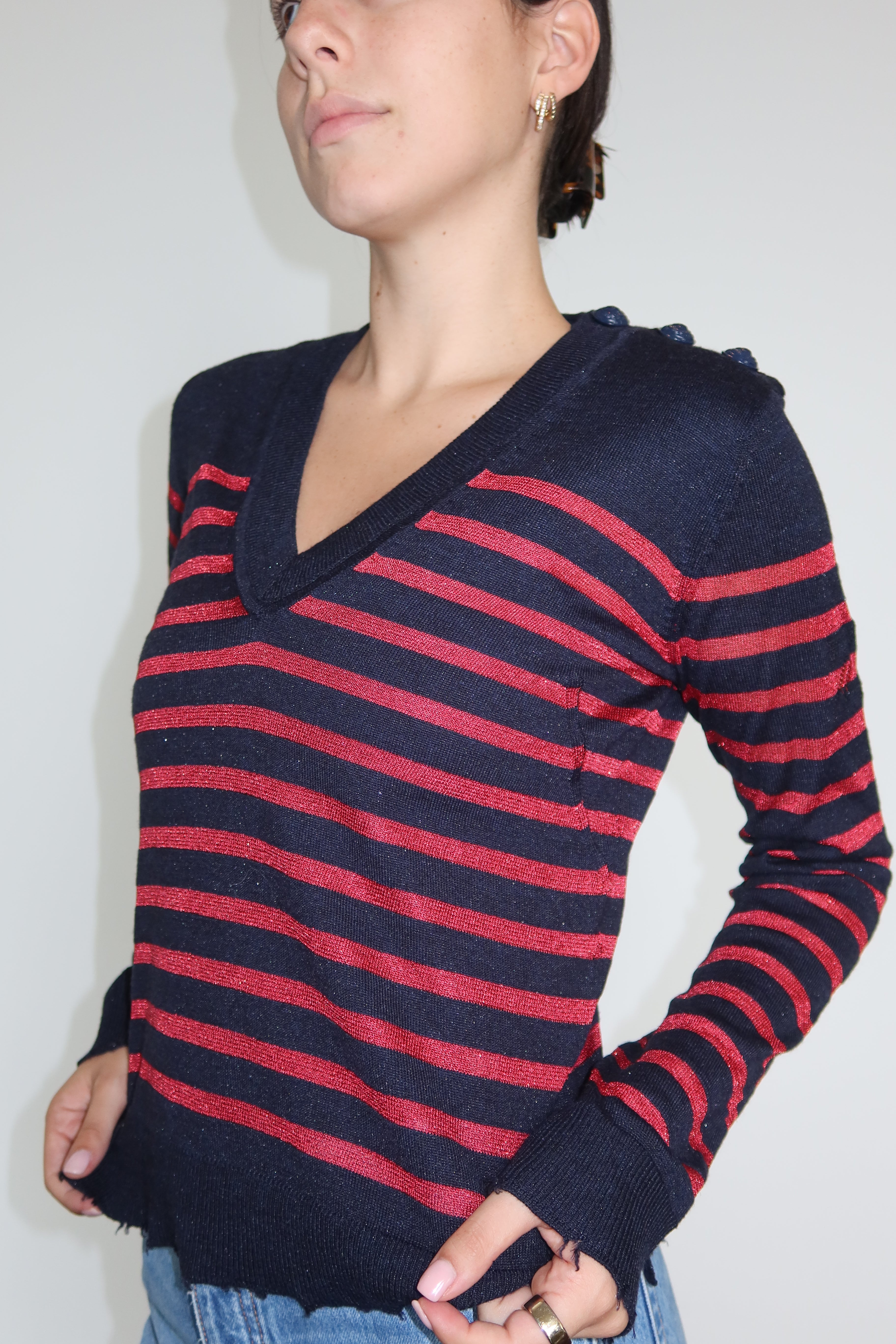 Zadig & Voltaire Striped V-Neck Knit Sweater