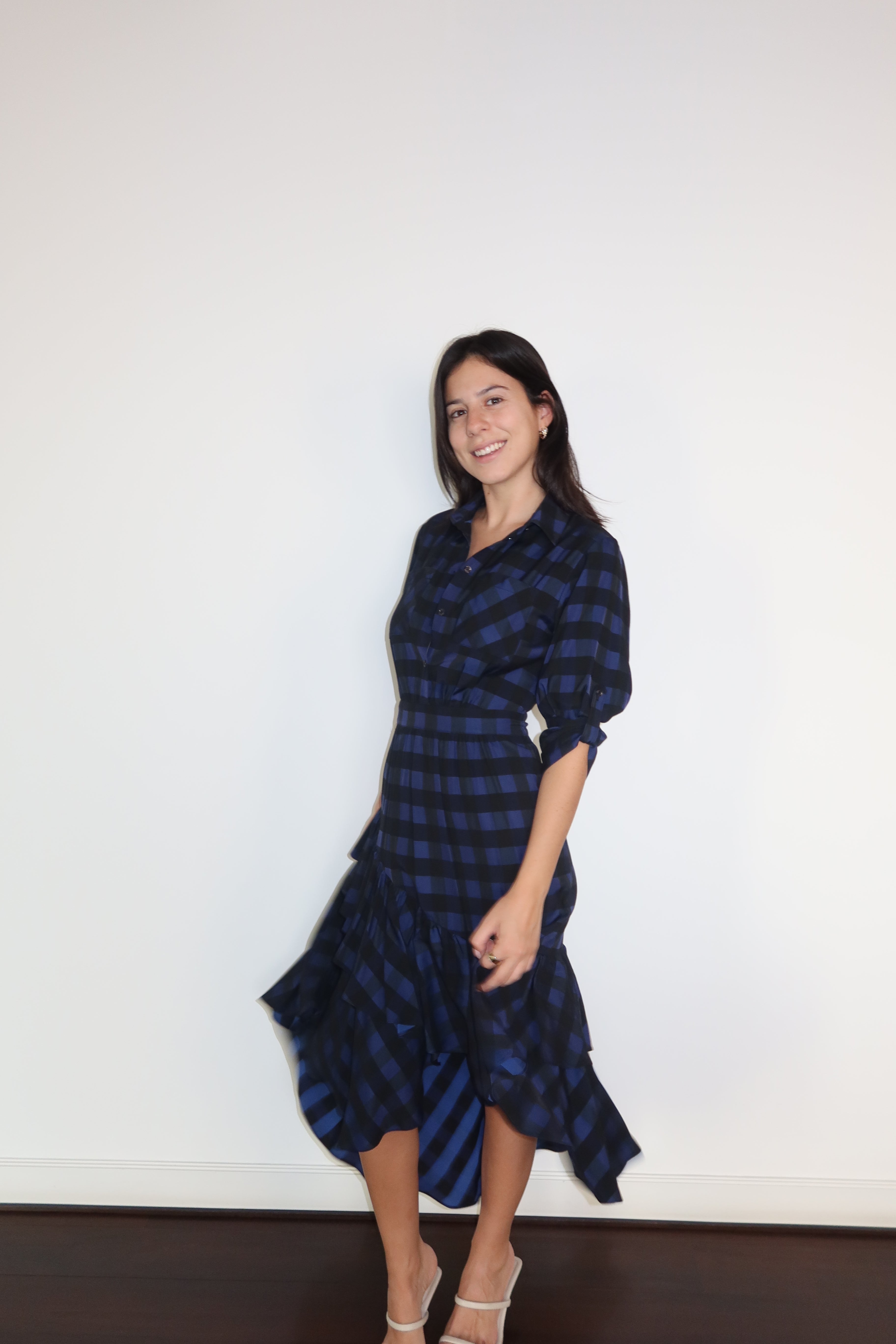 Temperley London Blue Raid Ruffled Midi Dress