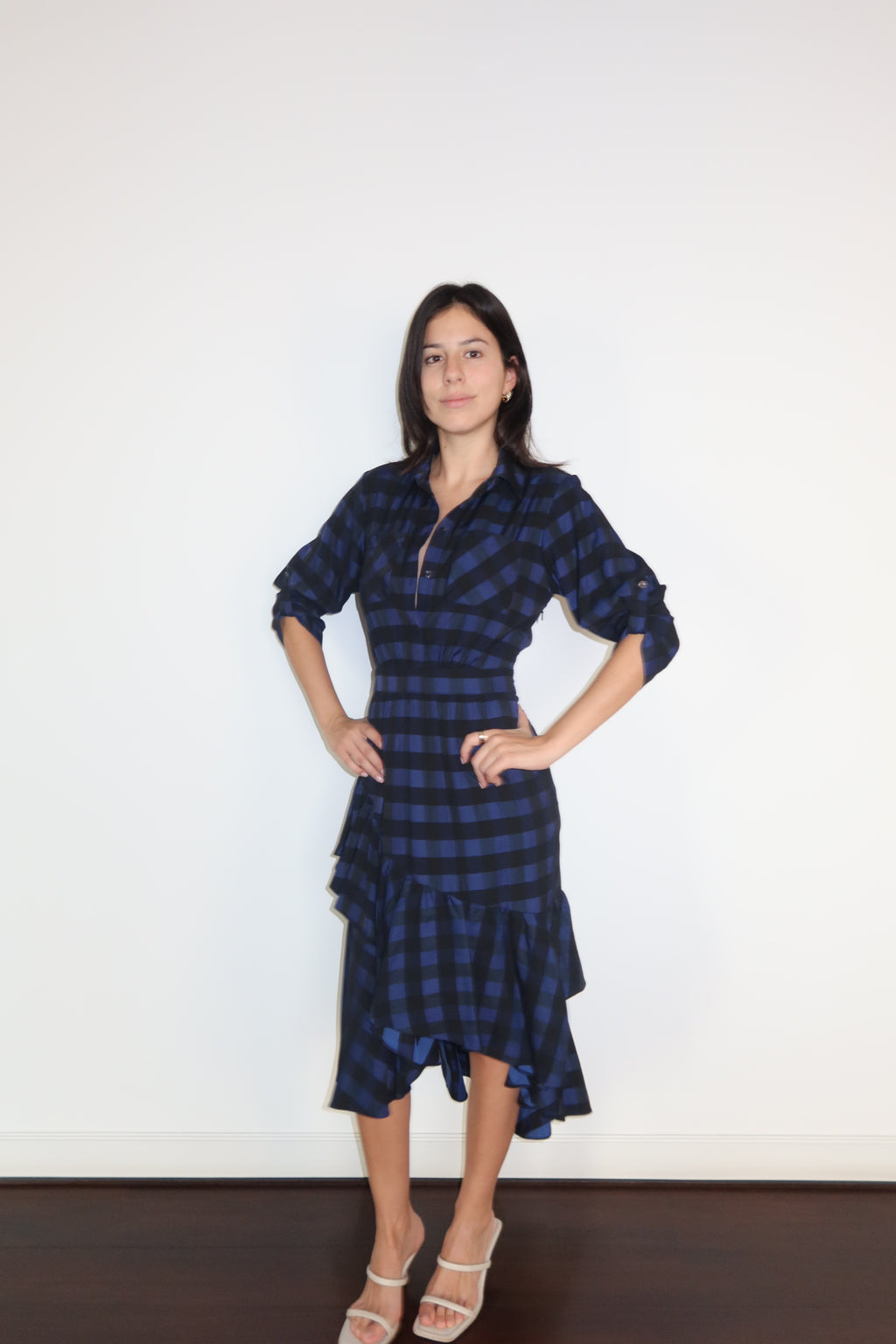 Temperley London Blue Raid Ruffled Midi Dress