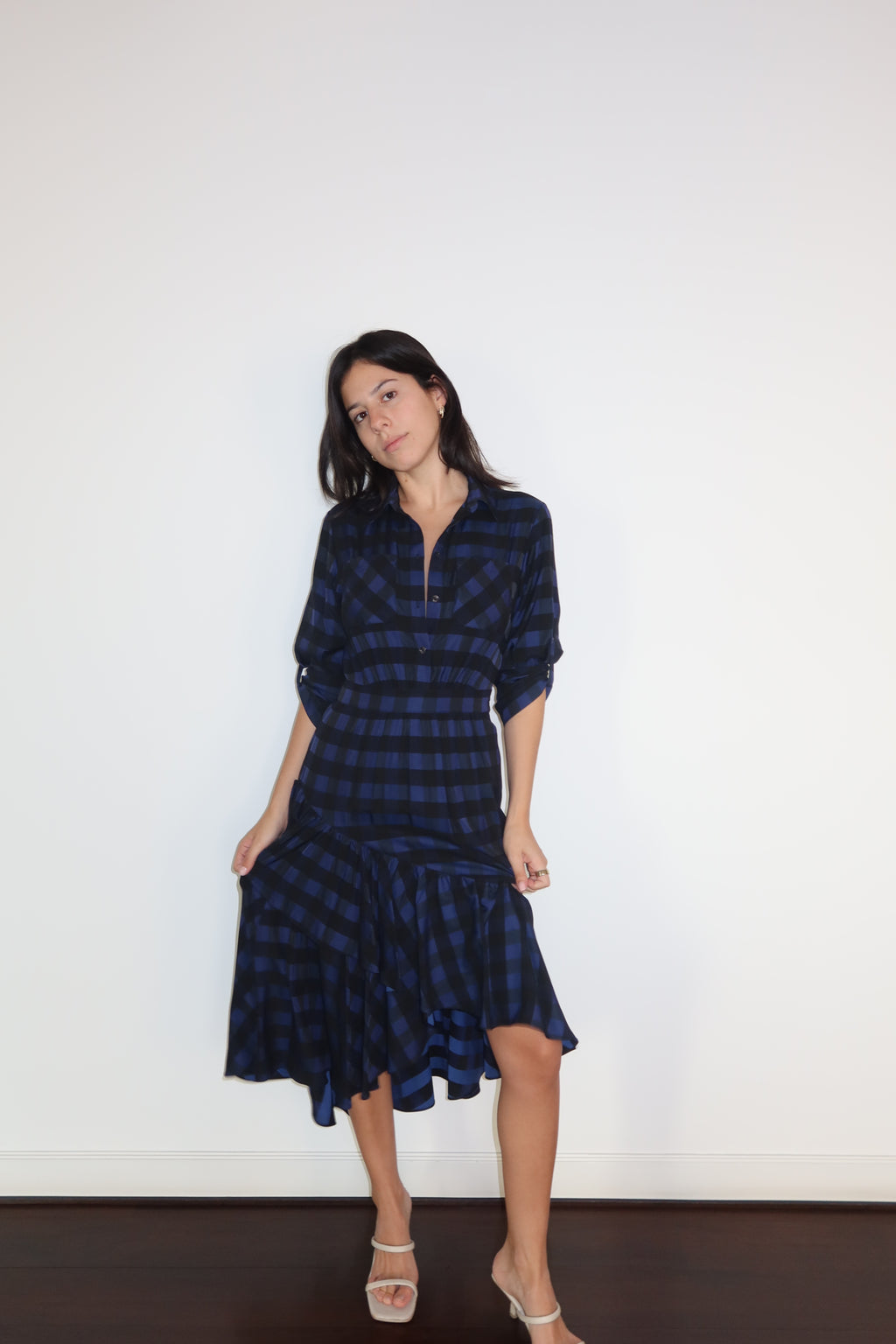 Temperley London Blue Raid Ruffled Midi Dress