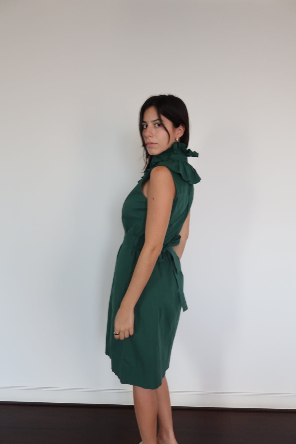 Oscar de la Renta Green Belted Midi Dress
