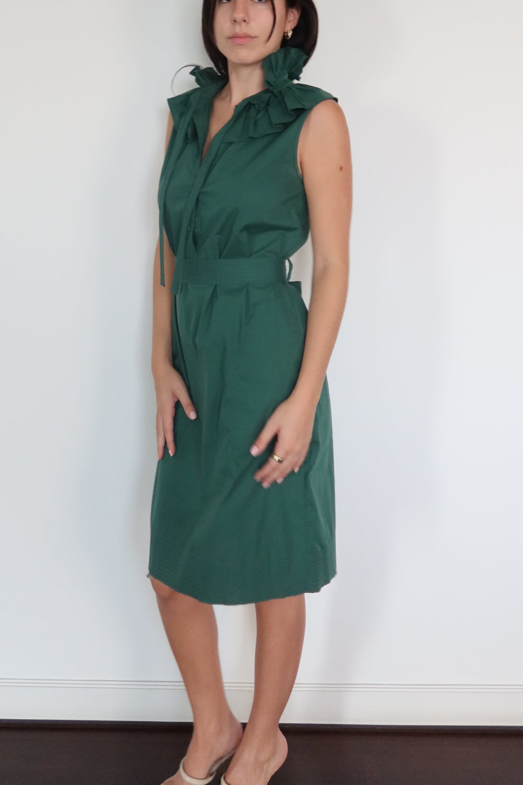 Oscar de la Renta Green Belted Midi Dress