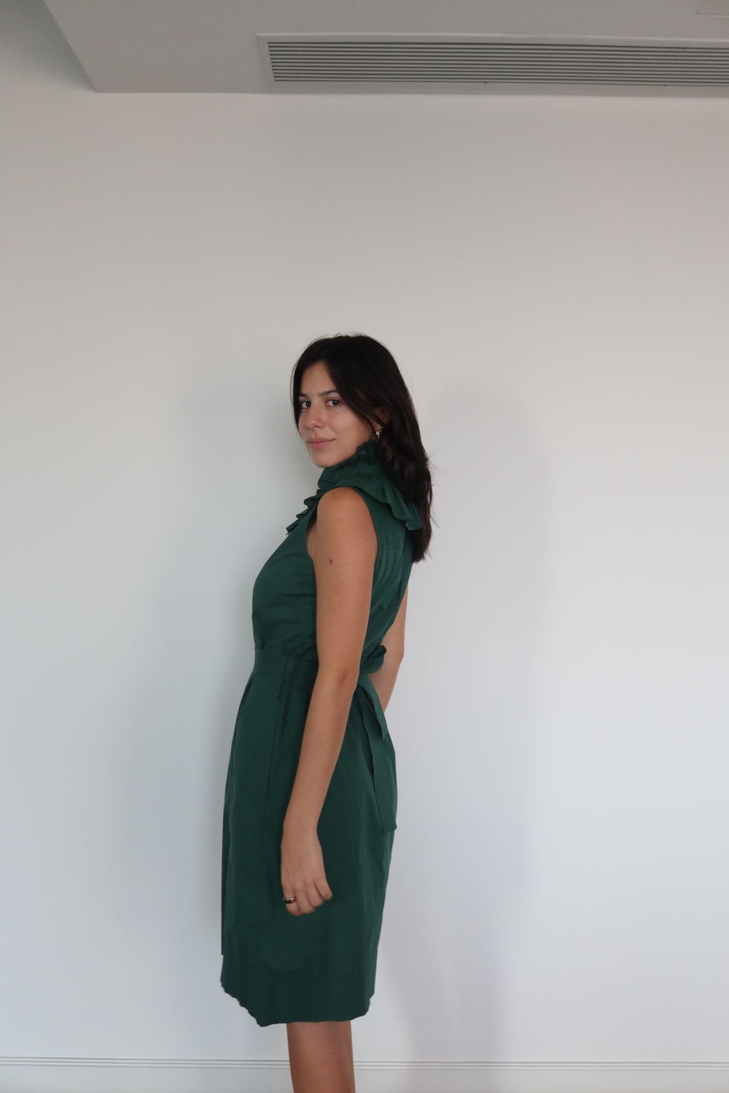 Oscar de la Renta Green Belted Midi Dress