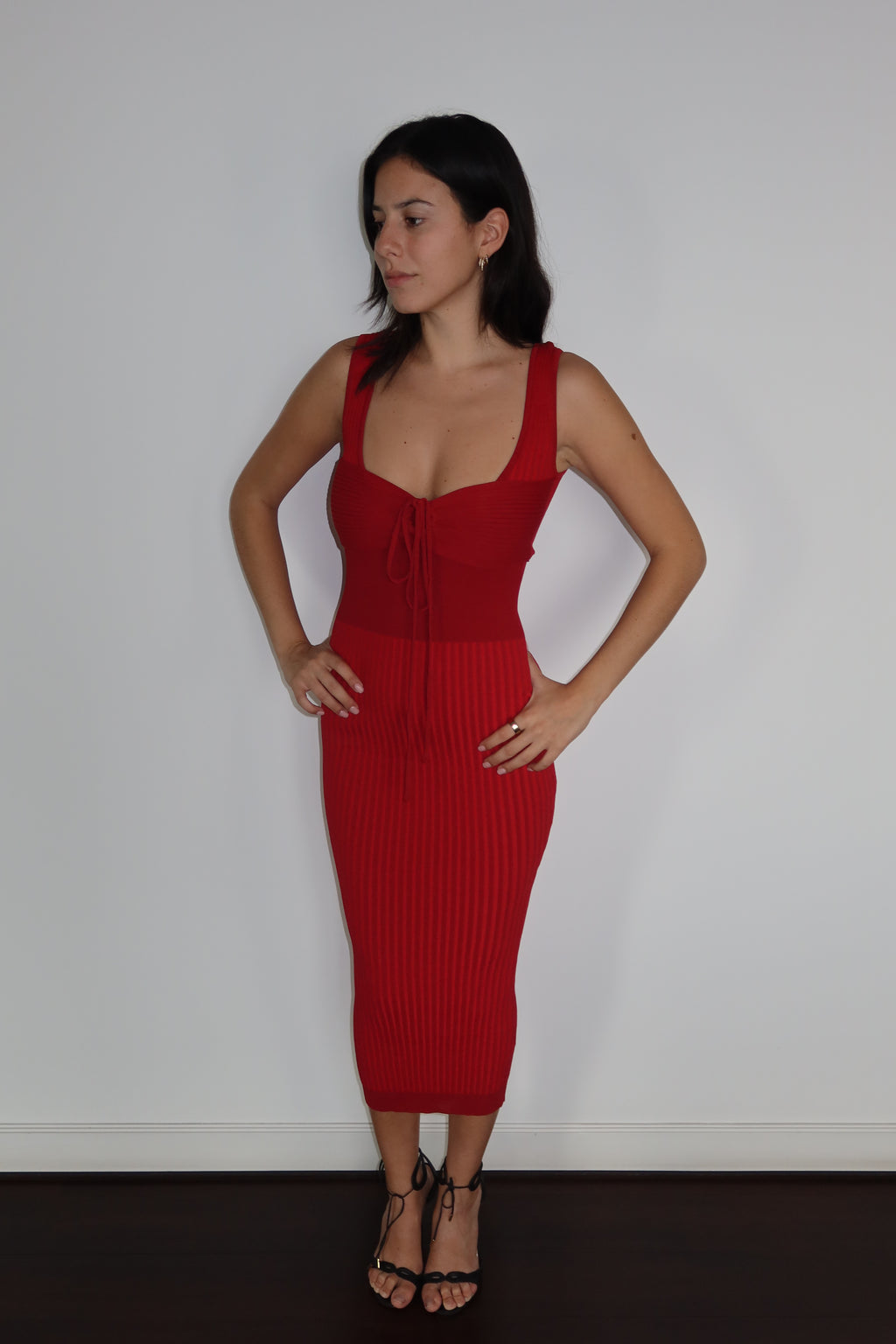 Vestido Midi Acanalado Rojo de Meshki