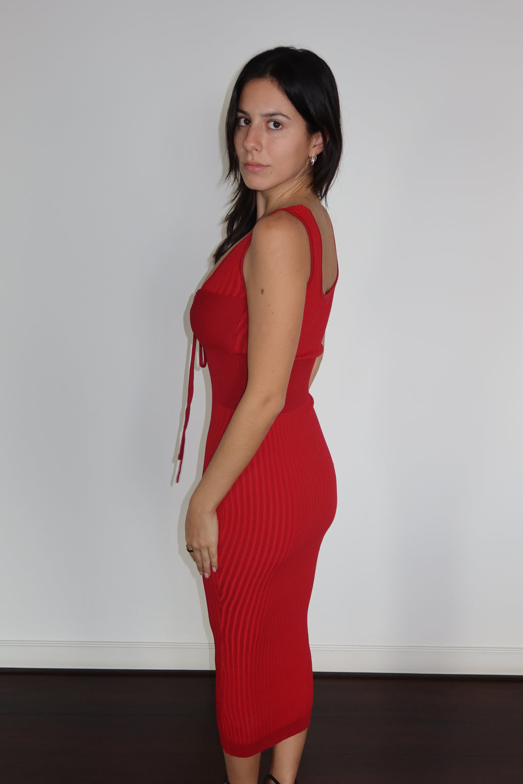 Vestido Midi Acanalado Rojo de Meshki