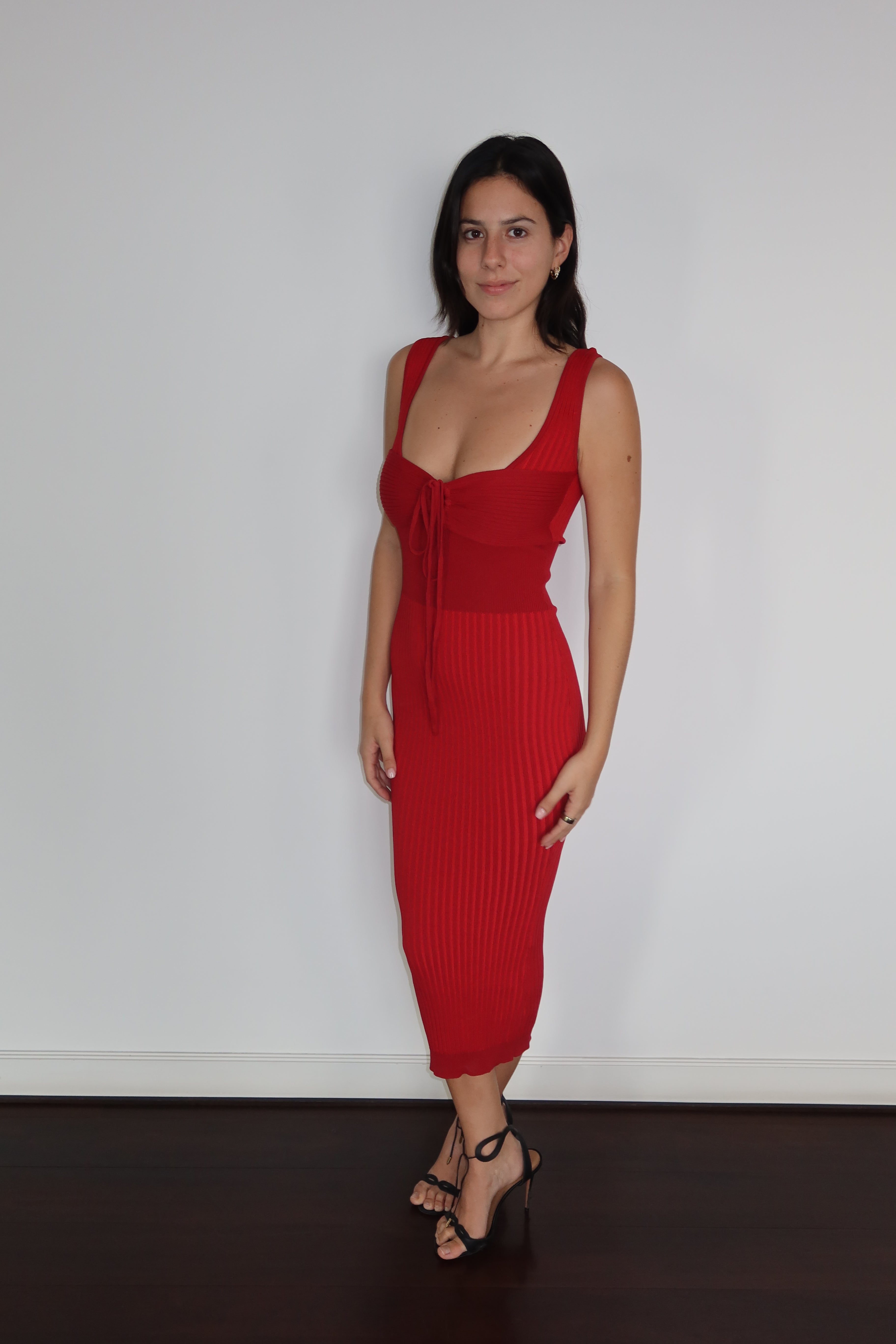 Vestido Midi Acanalado Rojo de Meshki