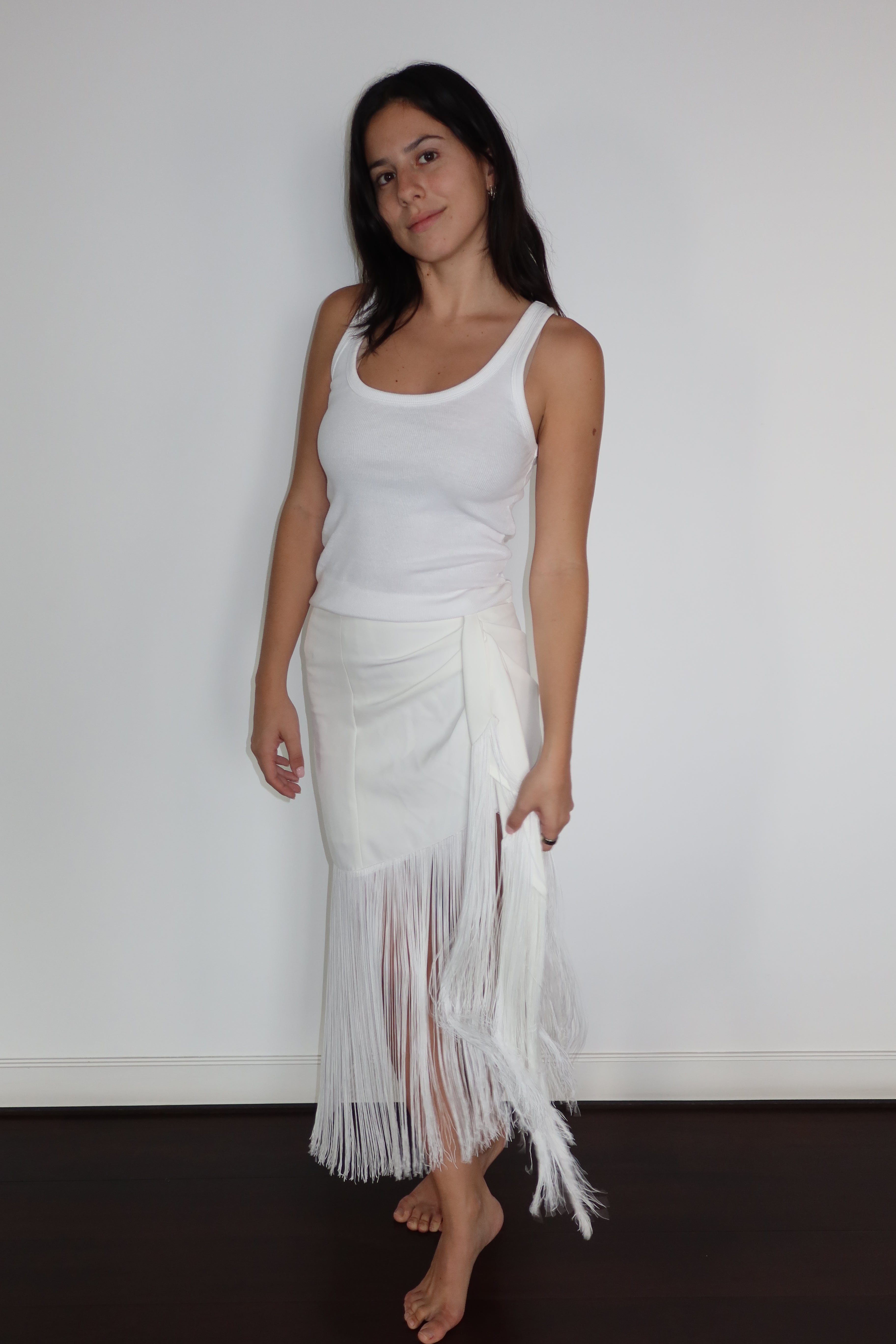 No Pise La Grama White Fringe Midi Skirt