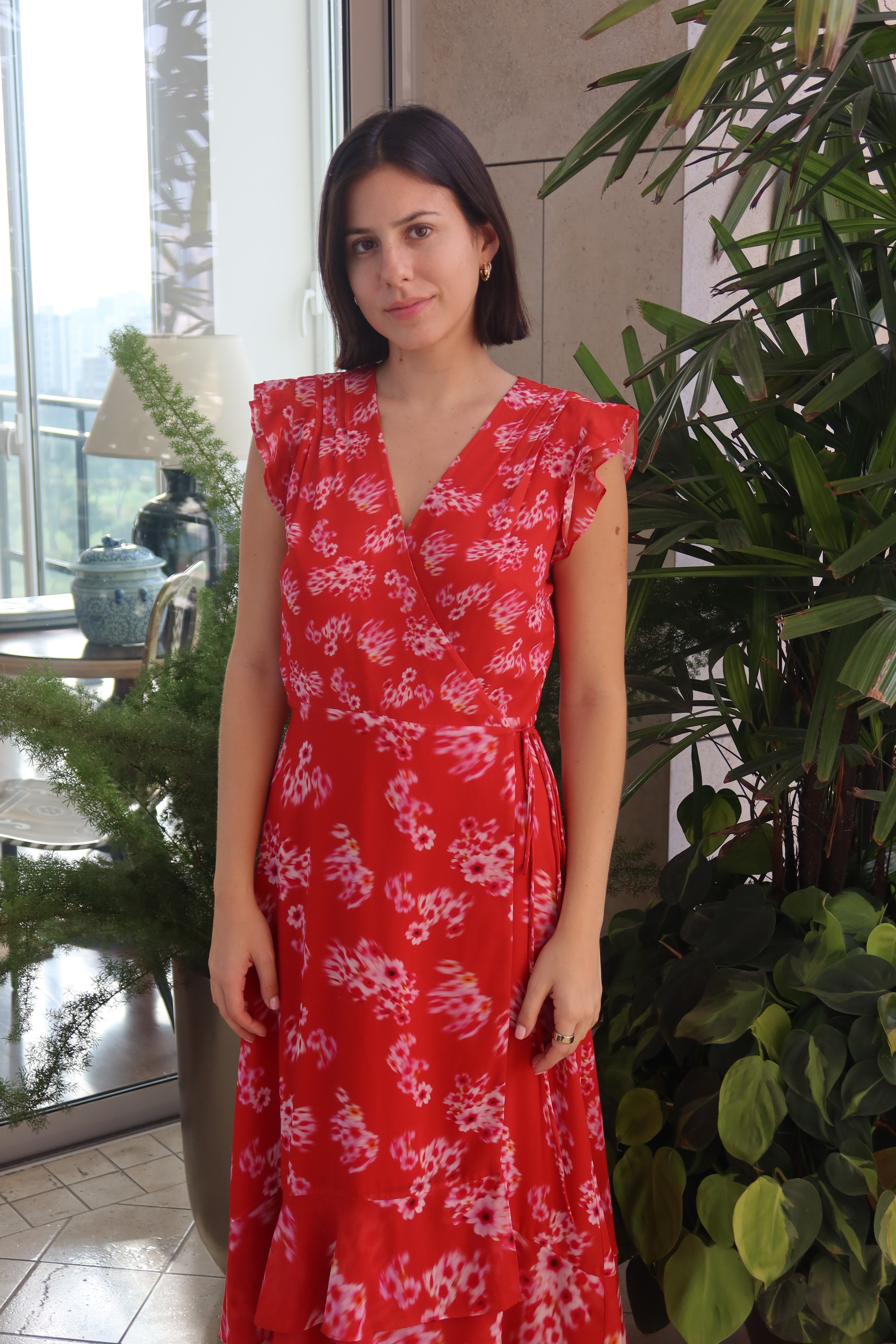 AllSaints Red Floral Wrap Maxi Dress