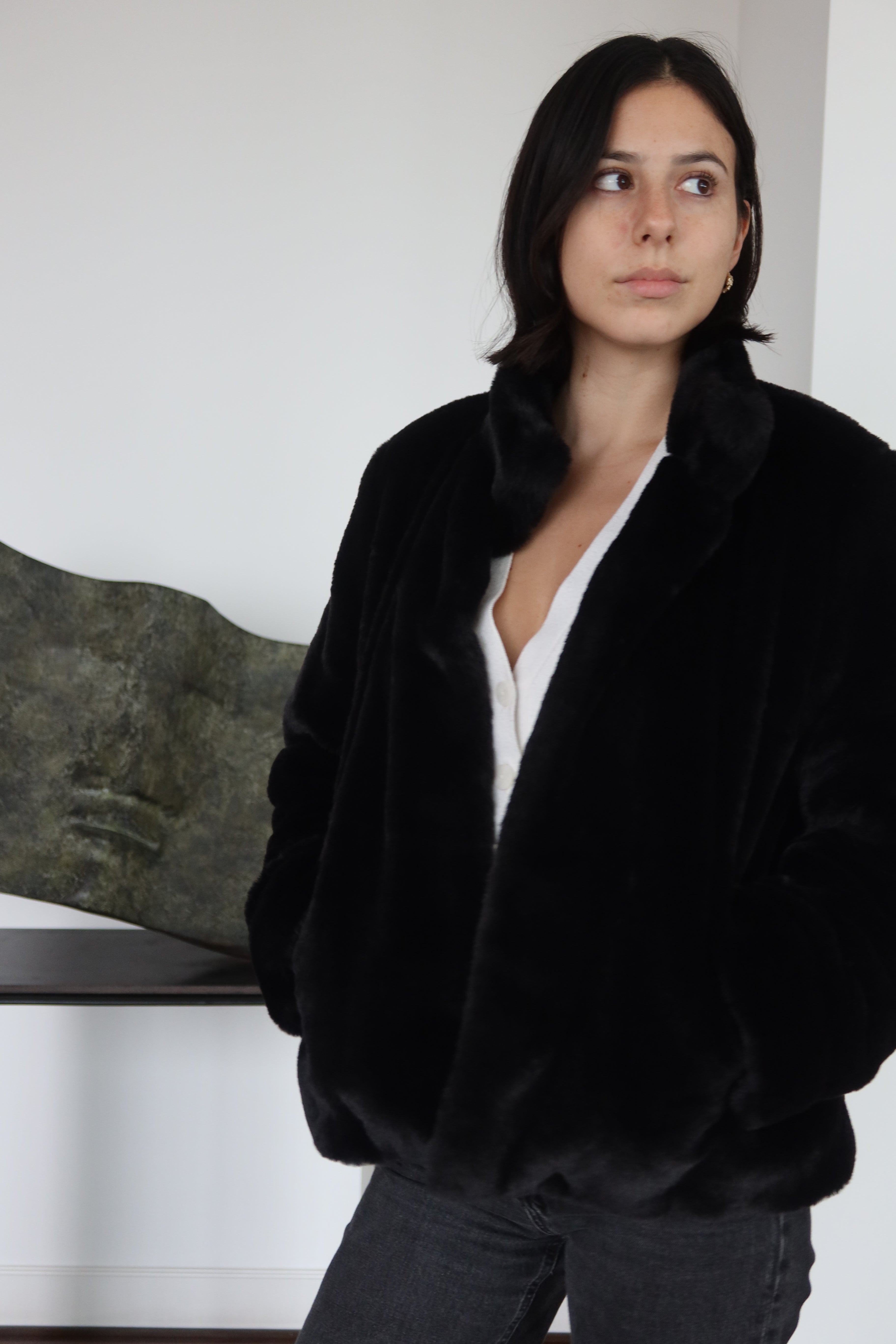 Ba&sh Black Faux Fur Jacket