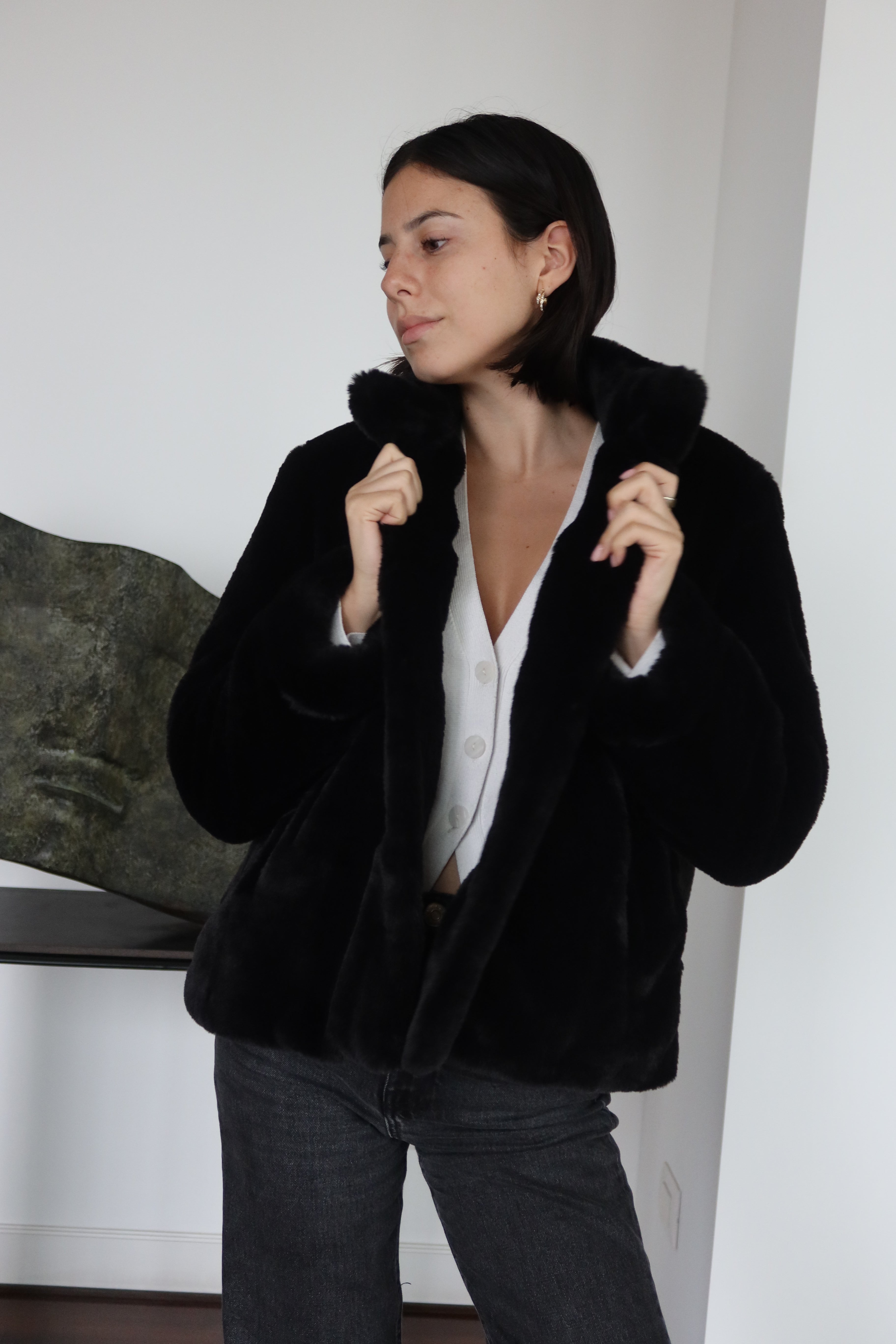 Ba&sh Black Faux Fur Jacket