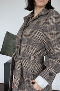 Maje Brown Plaid Belted Coat