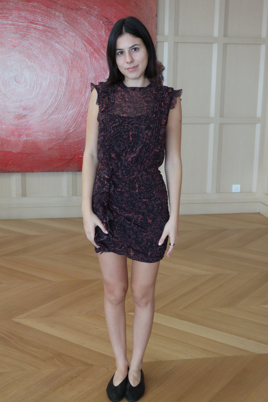 AllSaints Burgundy & Black Floral Mini Dress