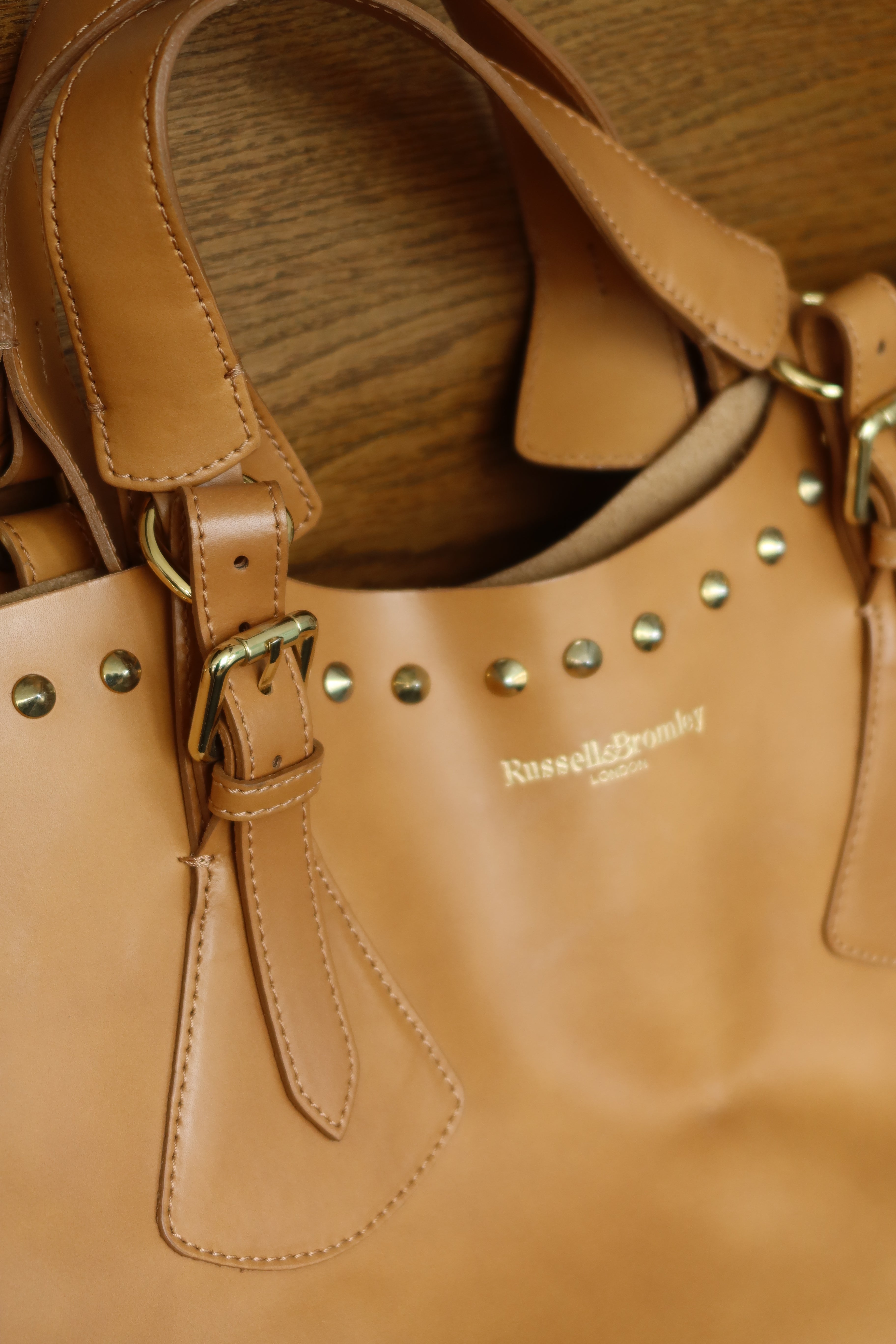Russell & Bromley Tan Leather Studded Tote Bag