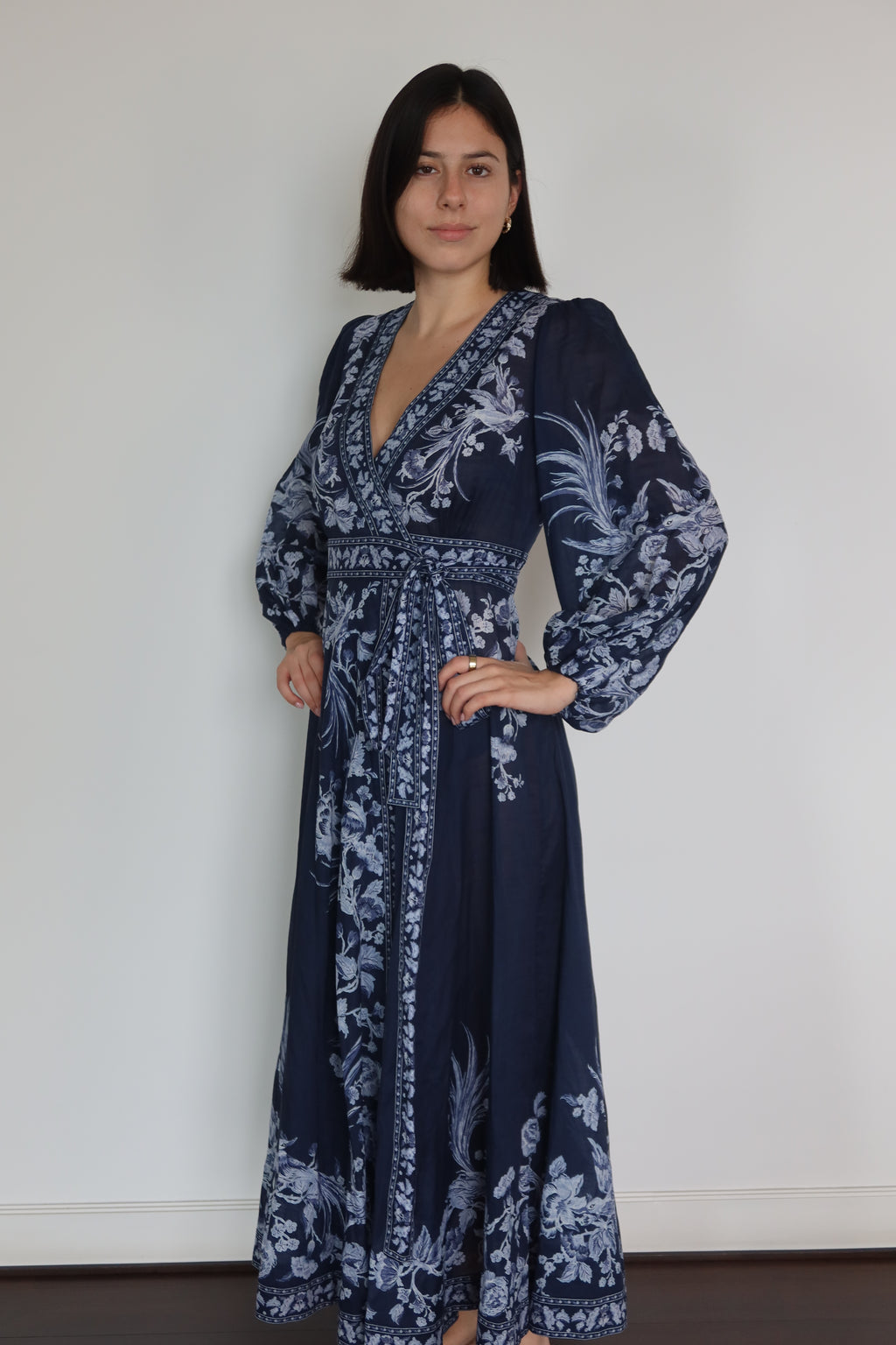 Zimmermann Navy Floral Wrap Maxi Dress