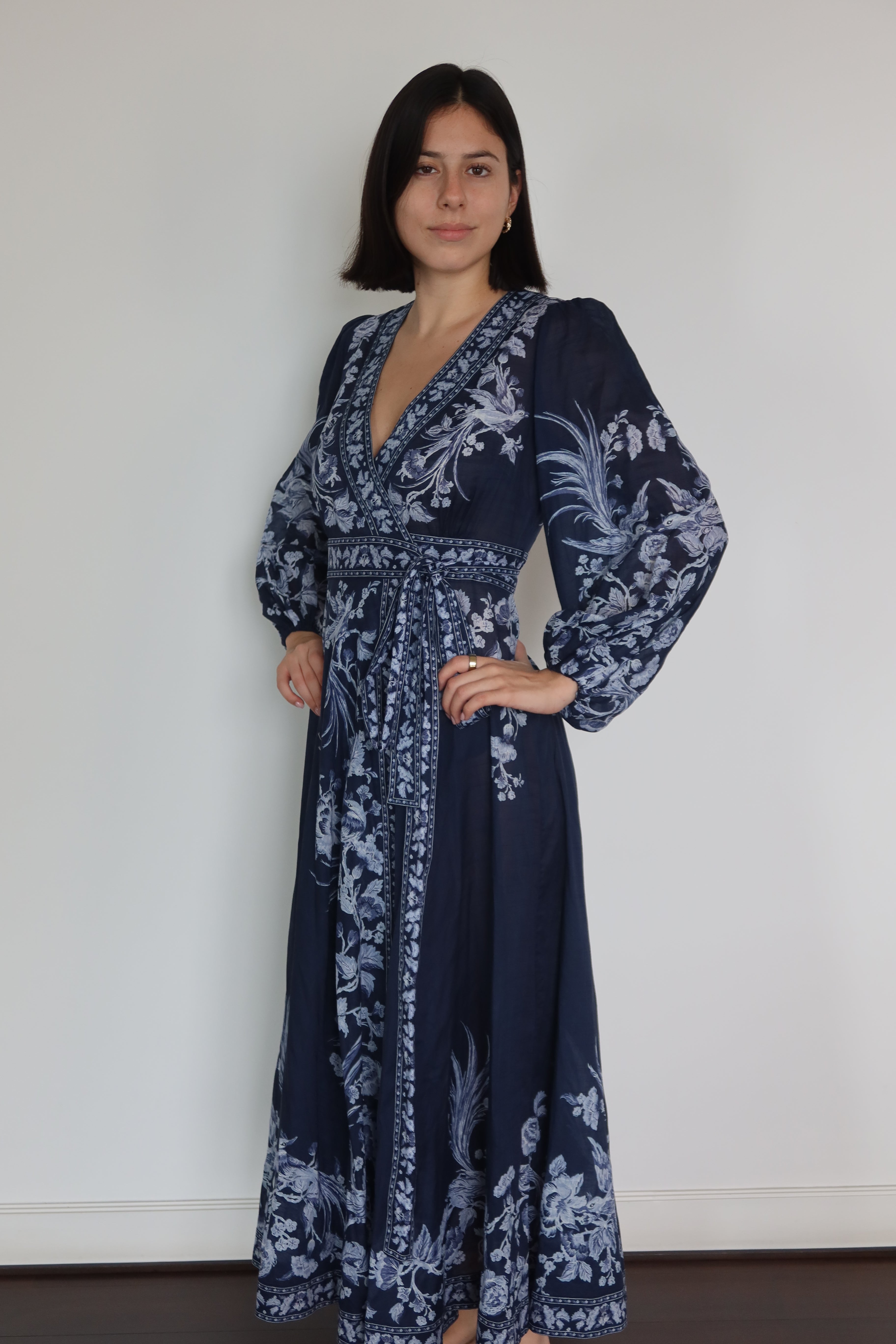 Zimmermann Navy Floral Wrap Maxi Dress