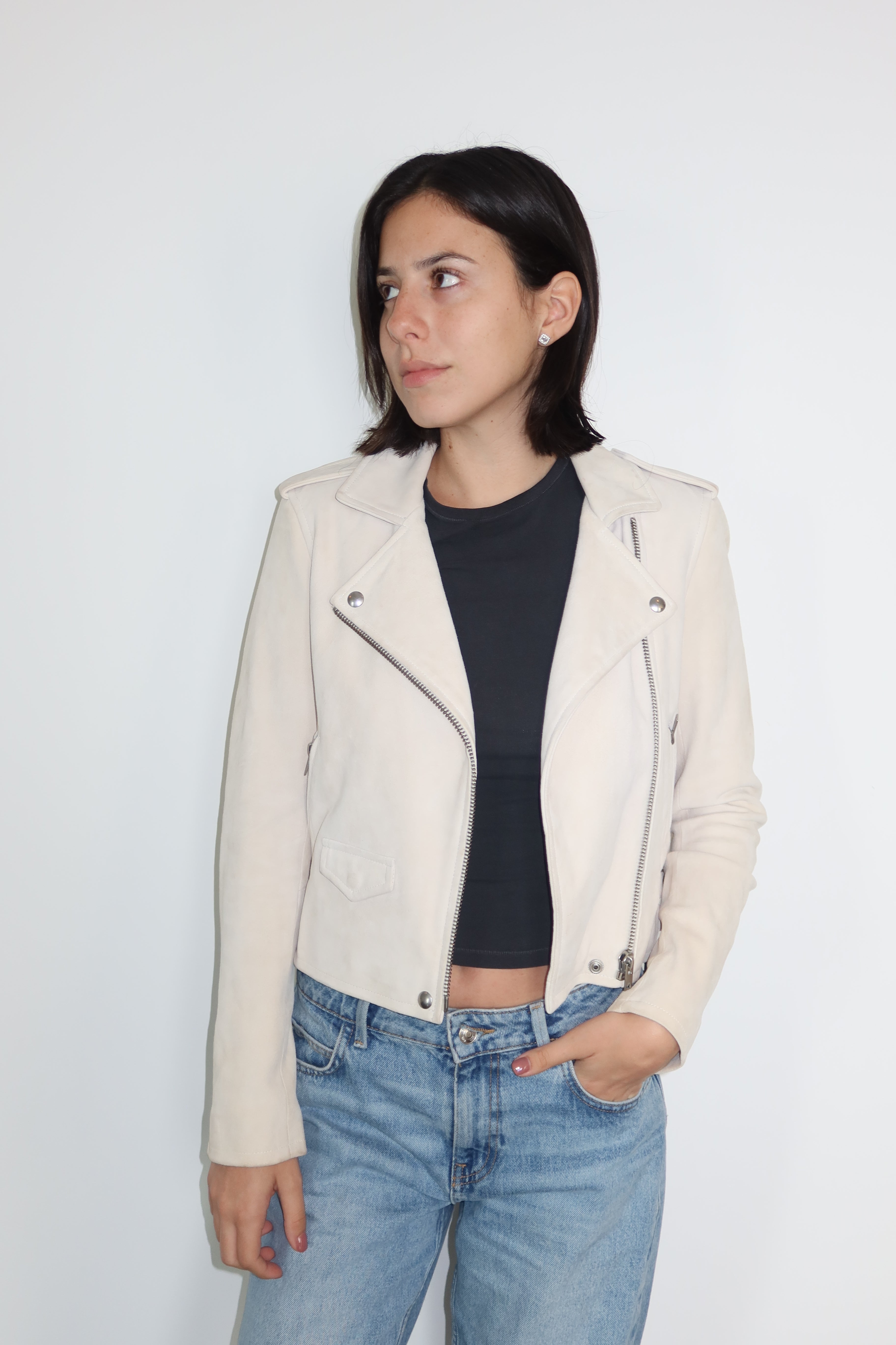 IRO Ivory Suede Biker Jacket