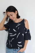 Joie Navy Cold-Shoulder Top