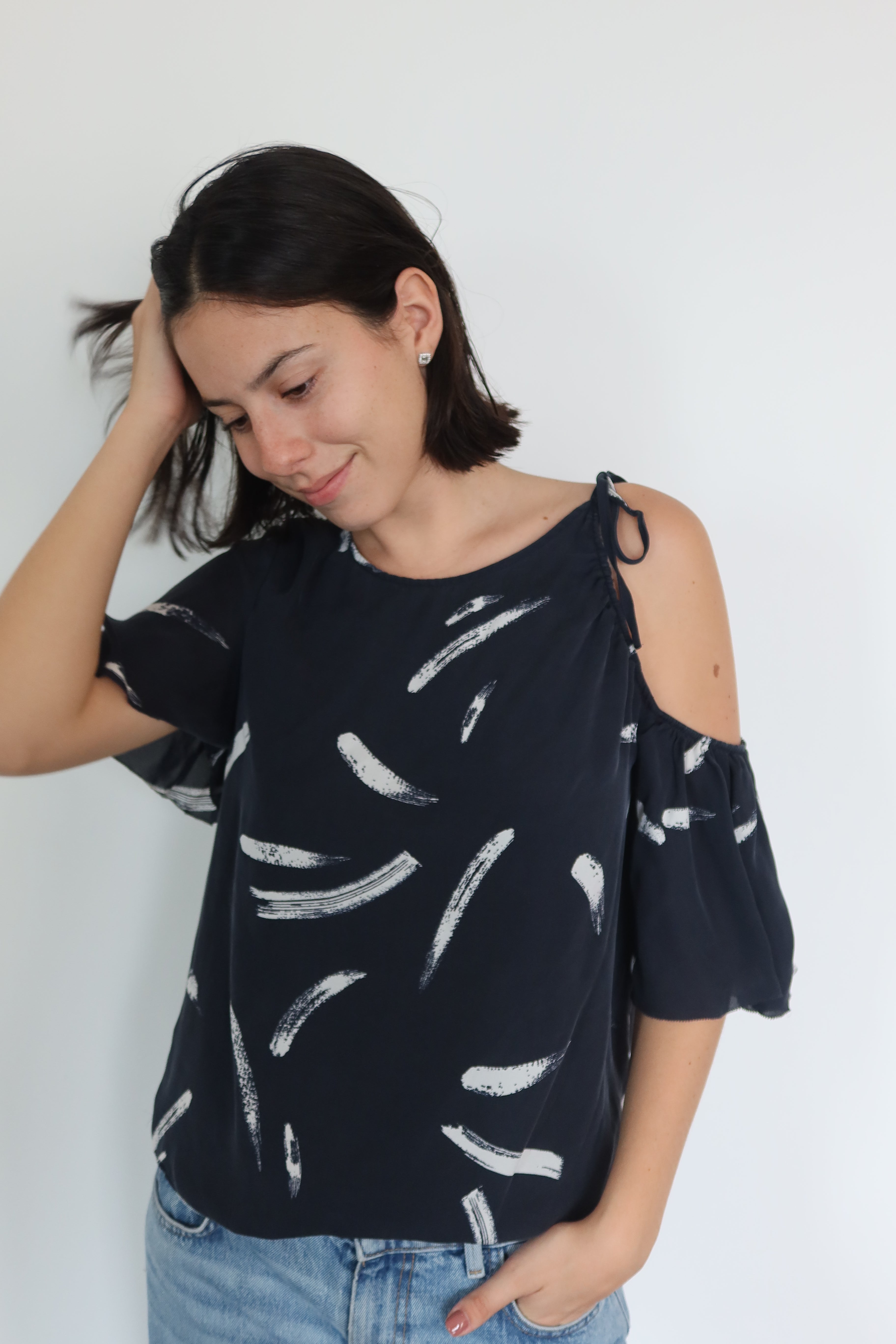 Joie Navy Cold-Shoulder Top