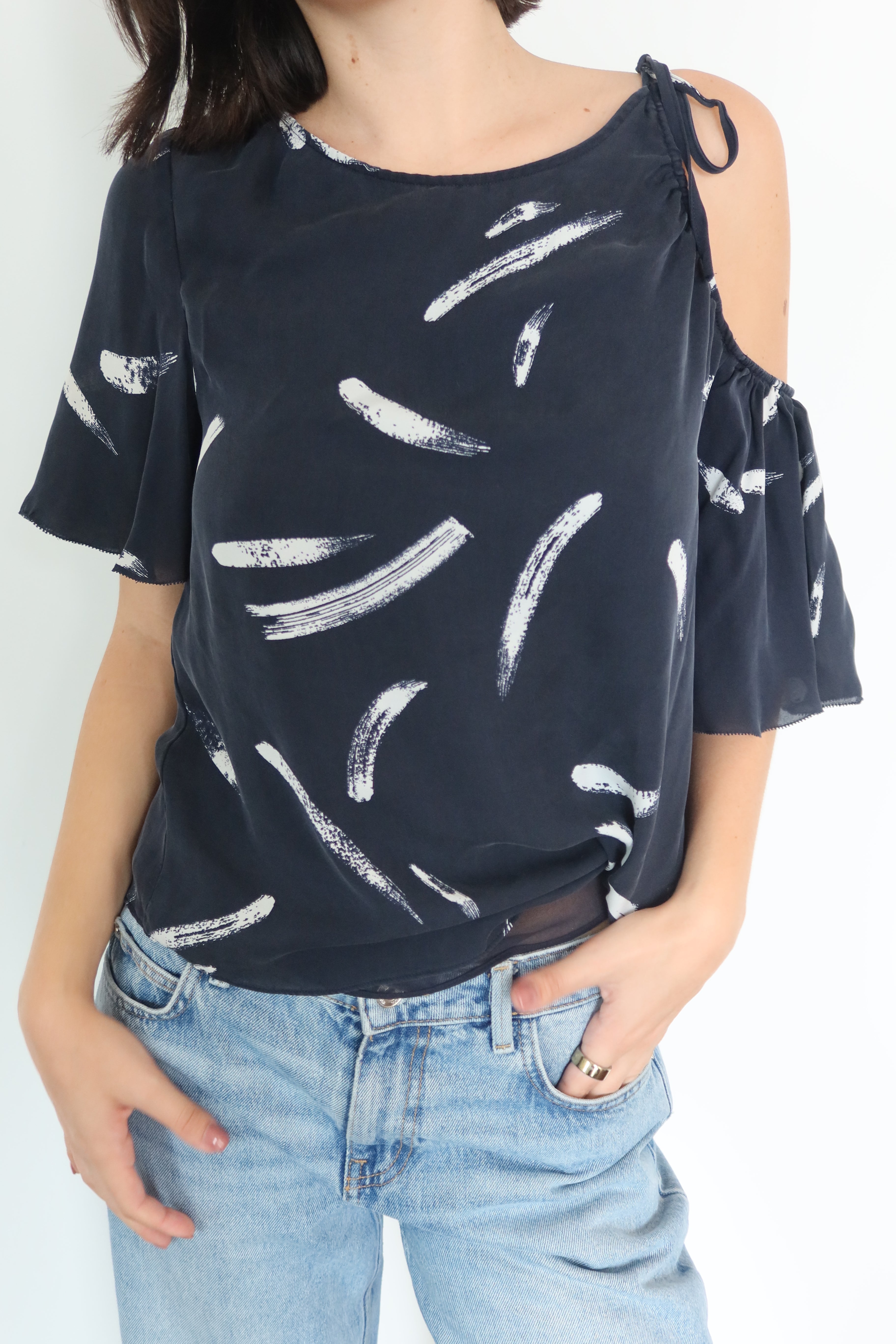 Joie Navy Cold-Shoulder Top