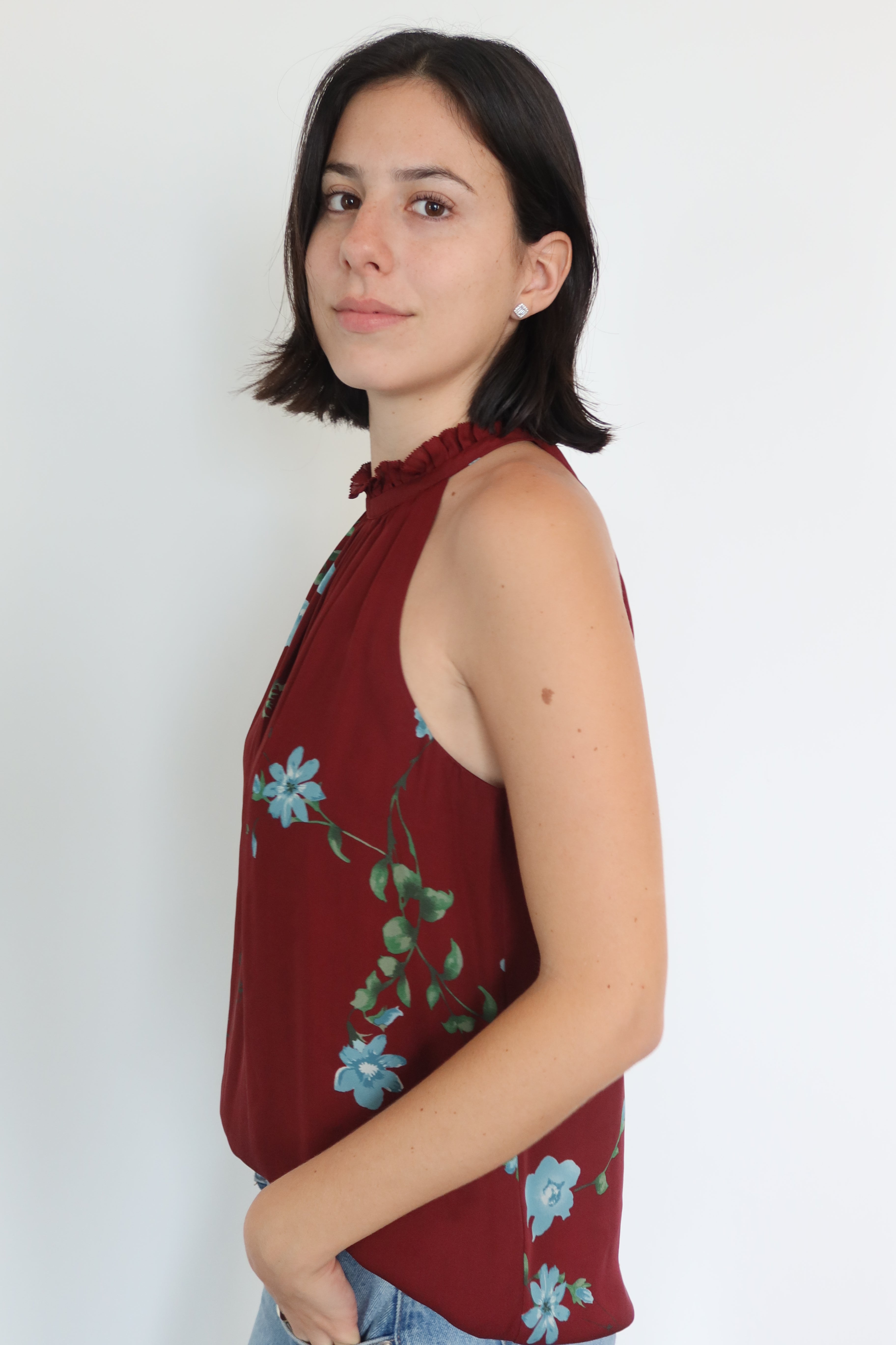 Joie Burgundy Floral Halter Top