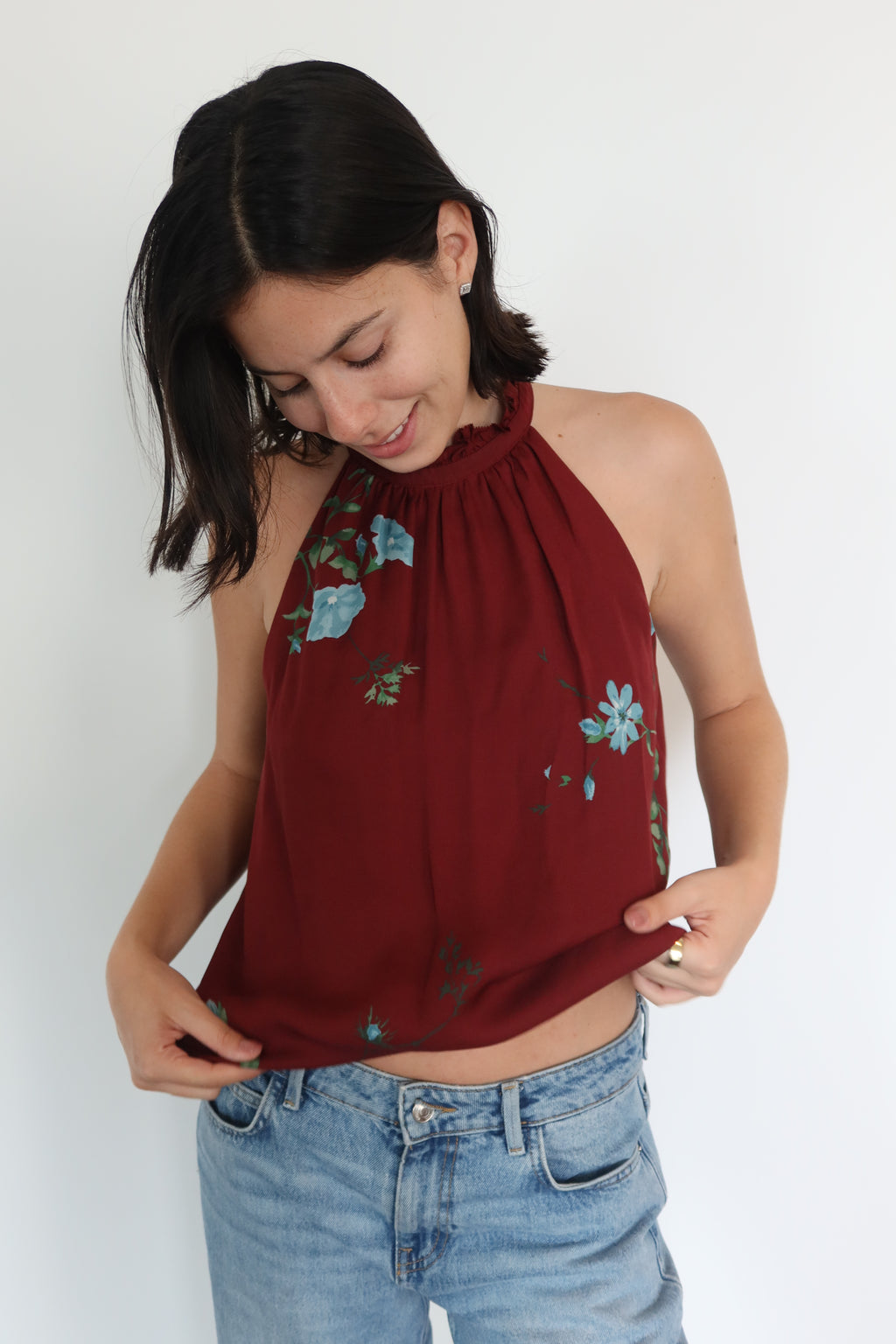 Joie Burgundy Floral Halter Top