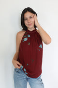Joie Burgundy Floral Halter Top