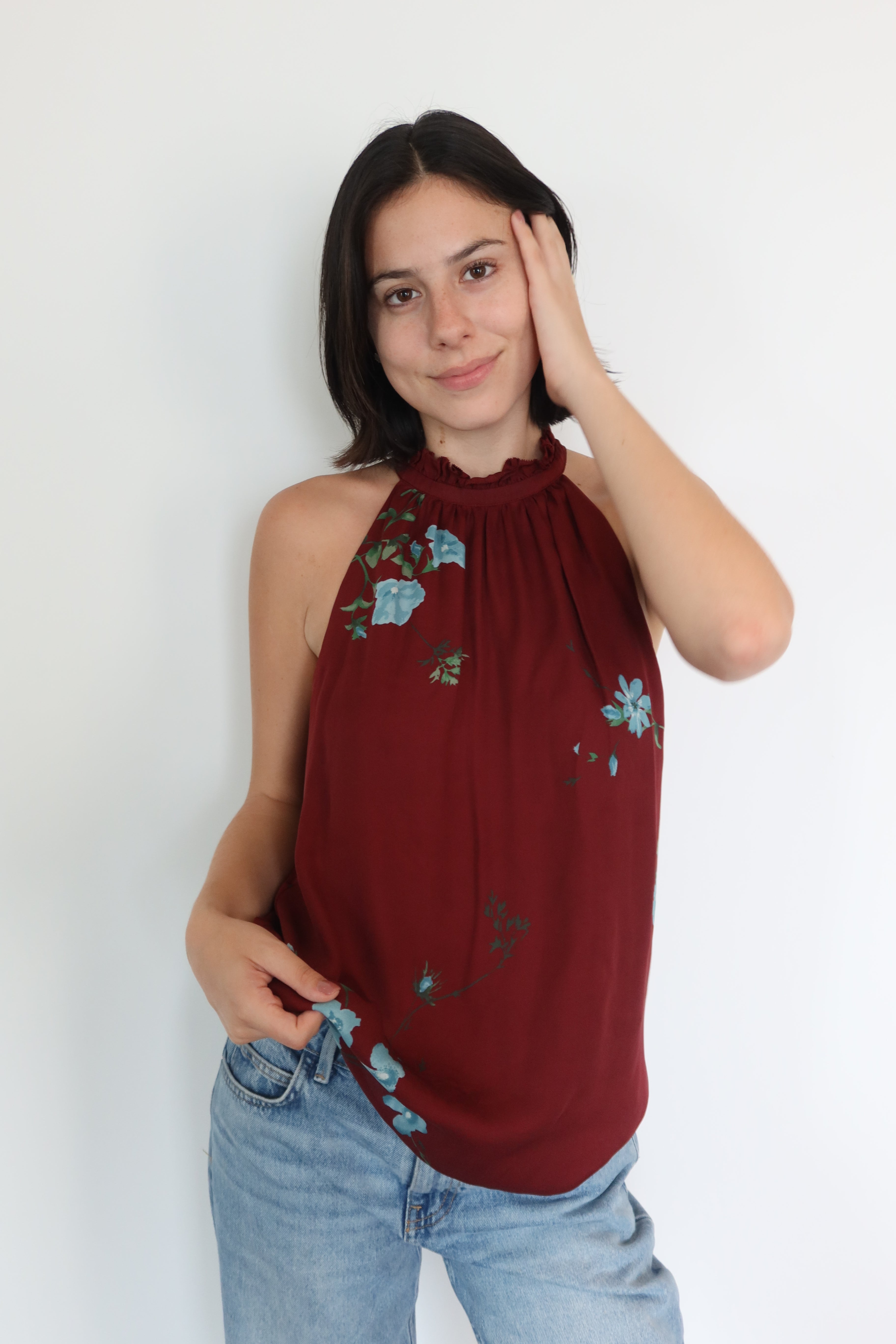 Joie Burgundy Floral Halter Top