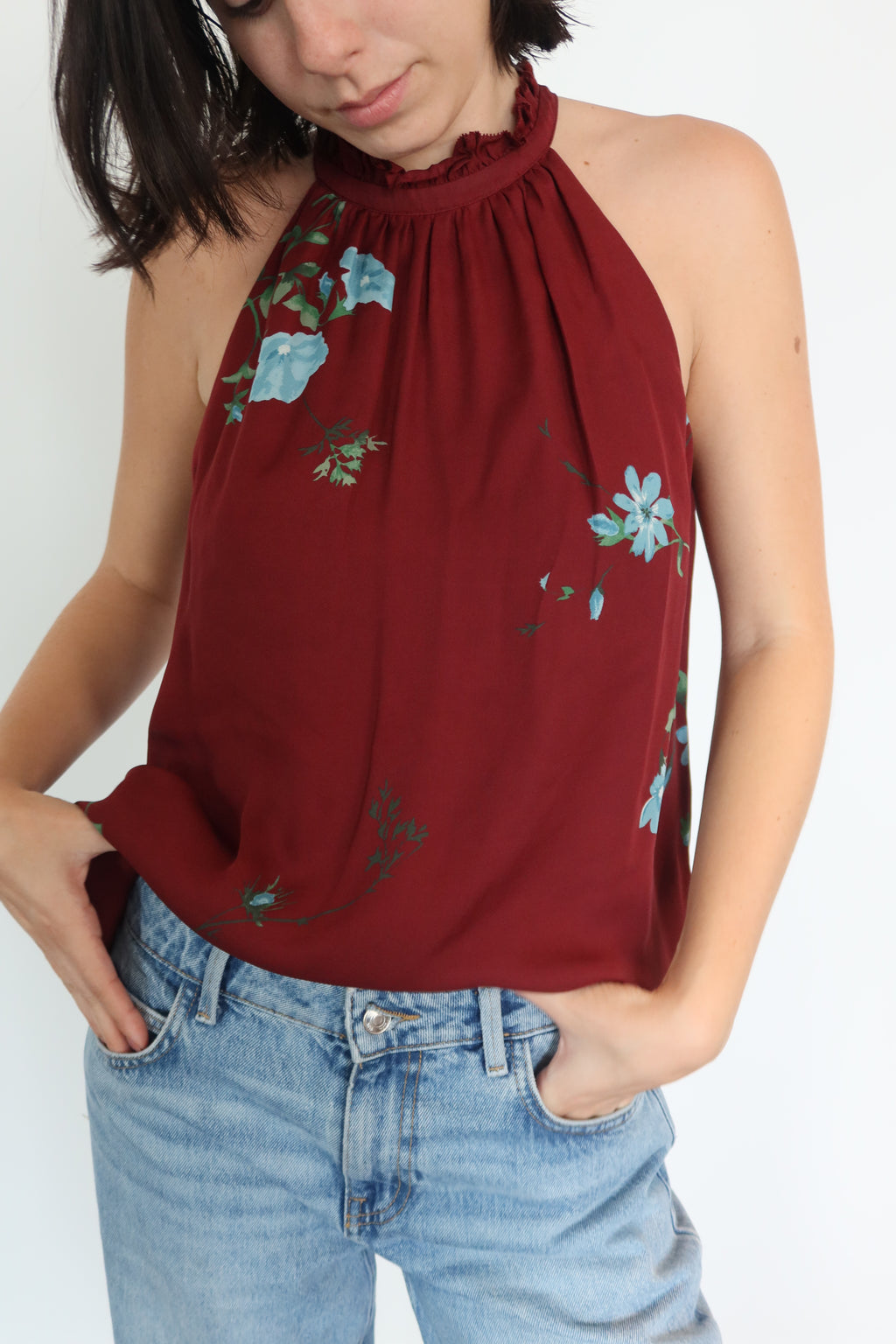 Joie Burgundy Floral Halter Top