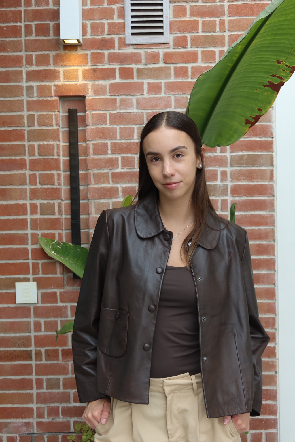Ba&sh Chocolate Brown Leather Jacket