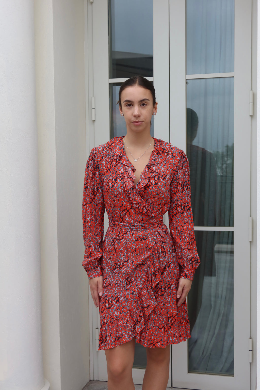 Maje Red Animal Print Wrap Dress