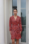 Maje Red Animal Print Wrap Dress