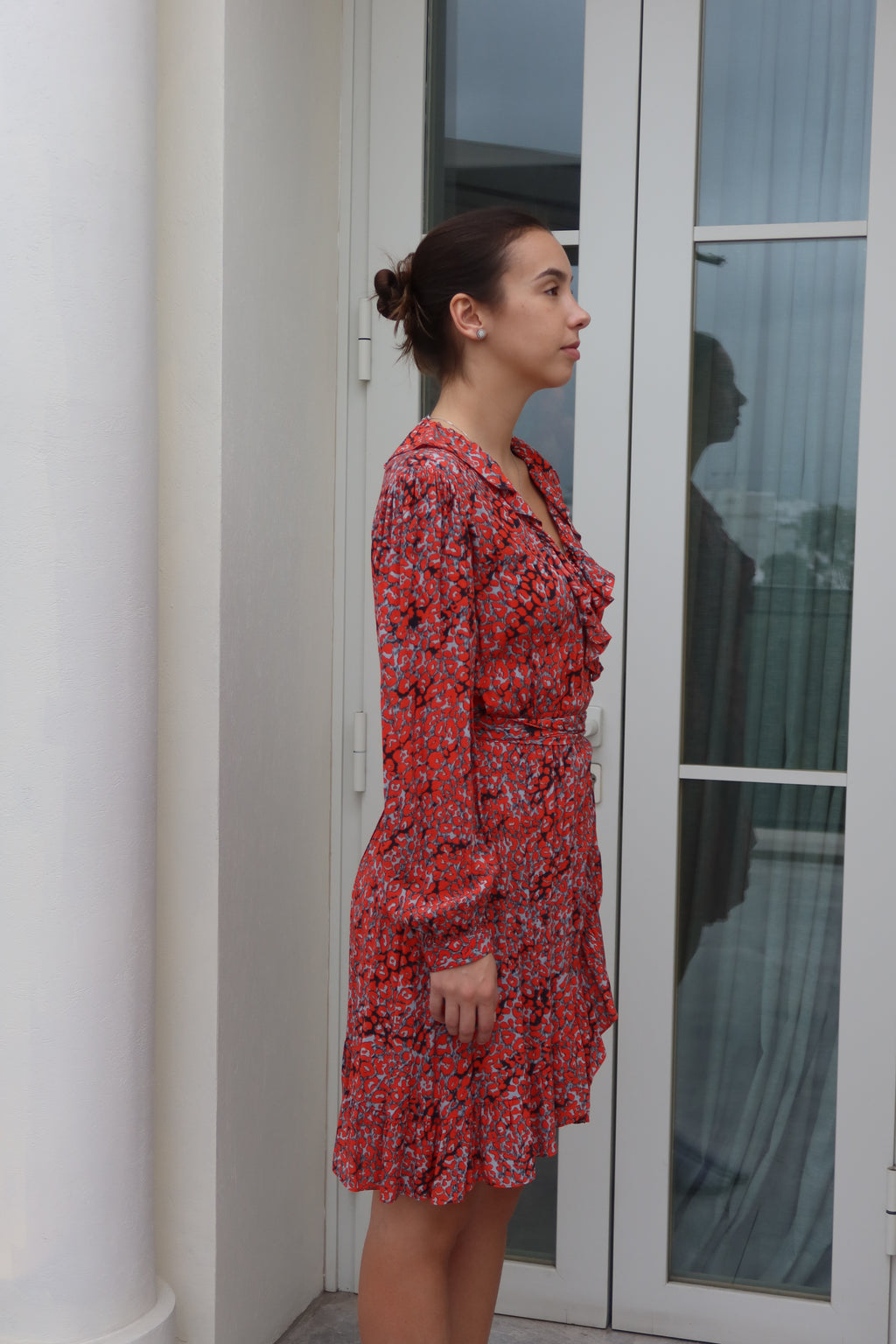 Maje Red Animal Print Wrap Dress