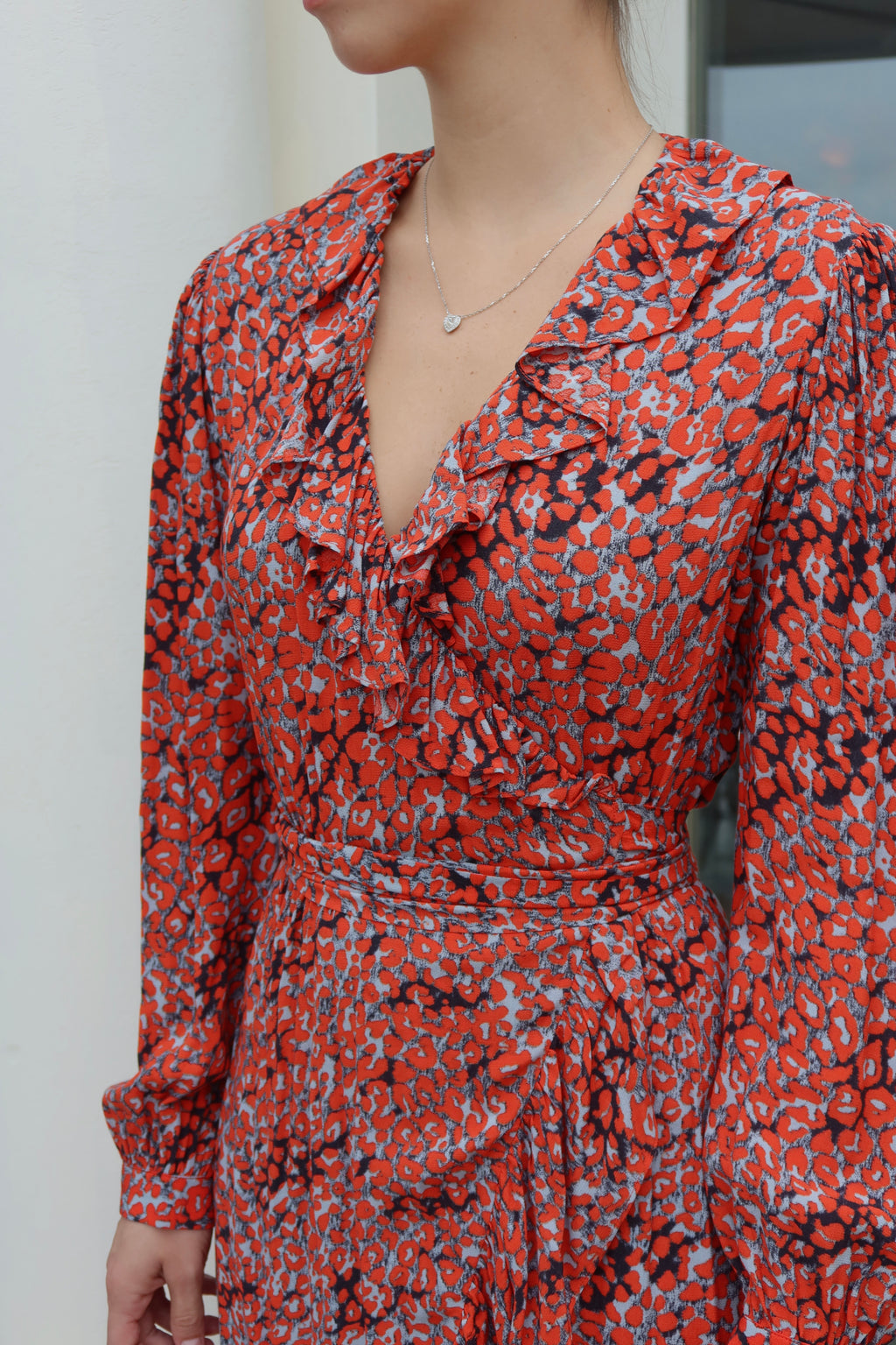 Maje Red Animal Print Wrap Dress