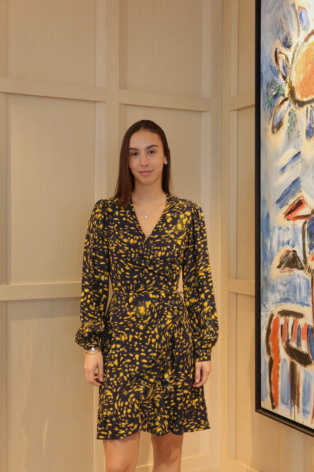 Maje Abstract Print Wrap Mini Dress