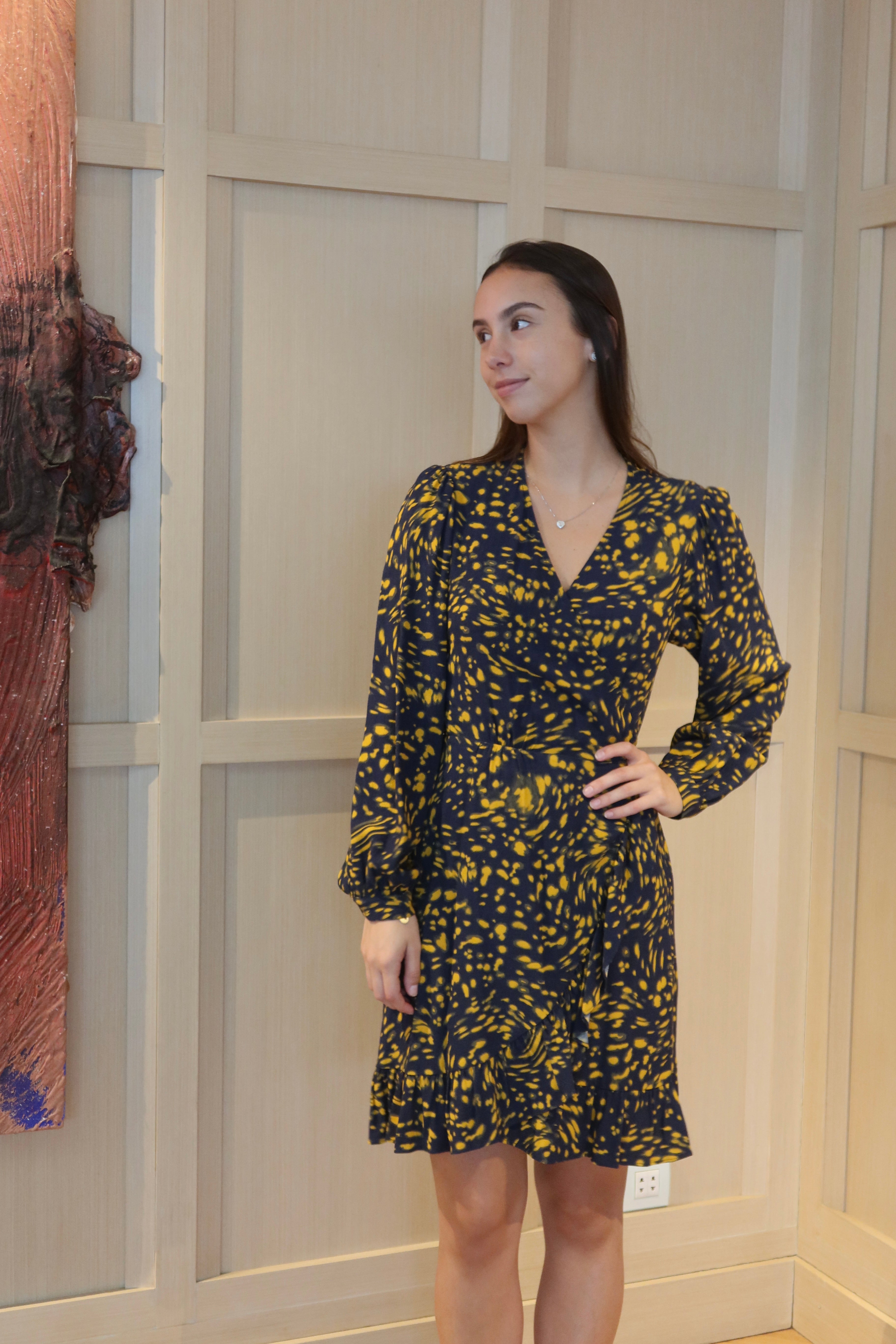 Maje Abstract Print Wrap Mini Dress