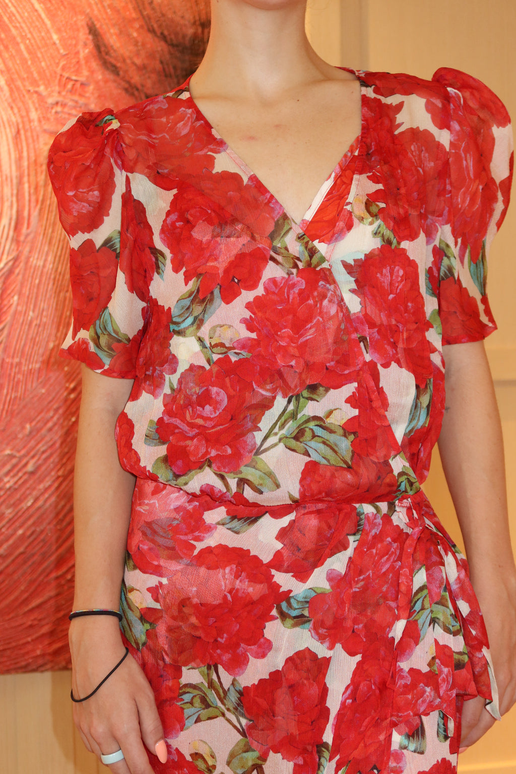 The Kooples Red Floral Wrap Dress
