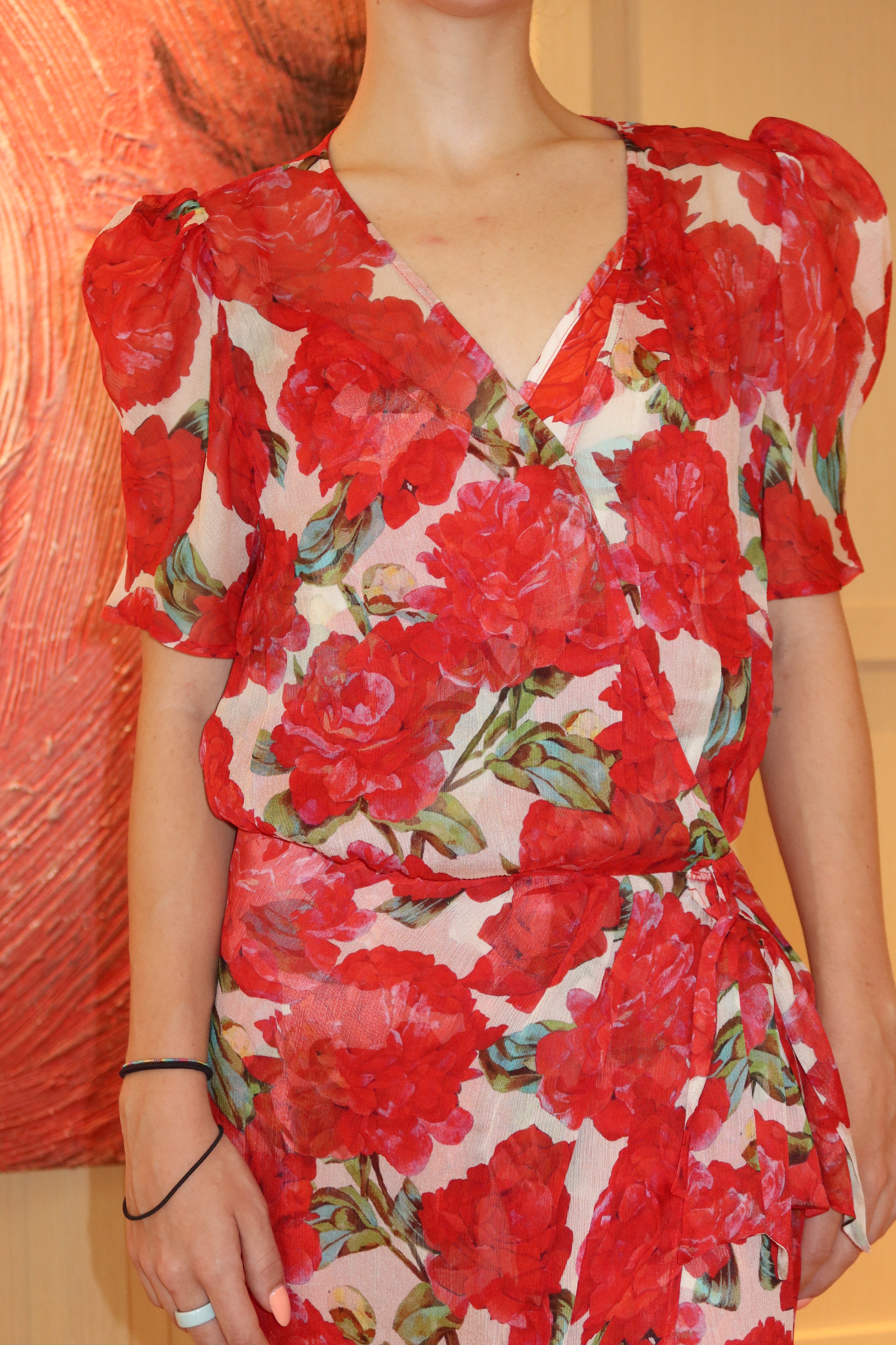 The Kooples Red Floral Wrap Dress