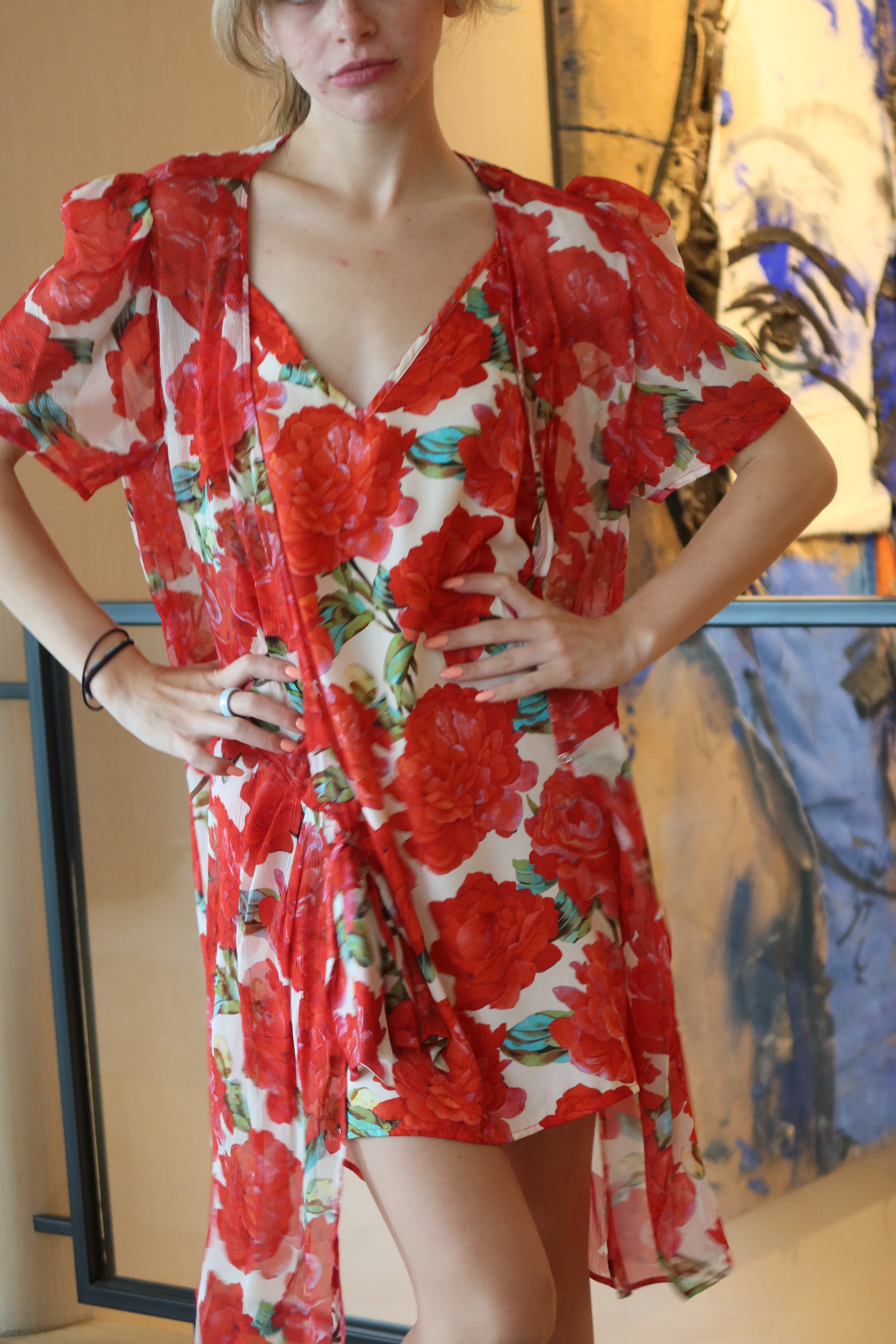 The Kooples Red Floral Wrap Dress